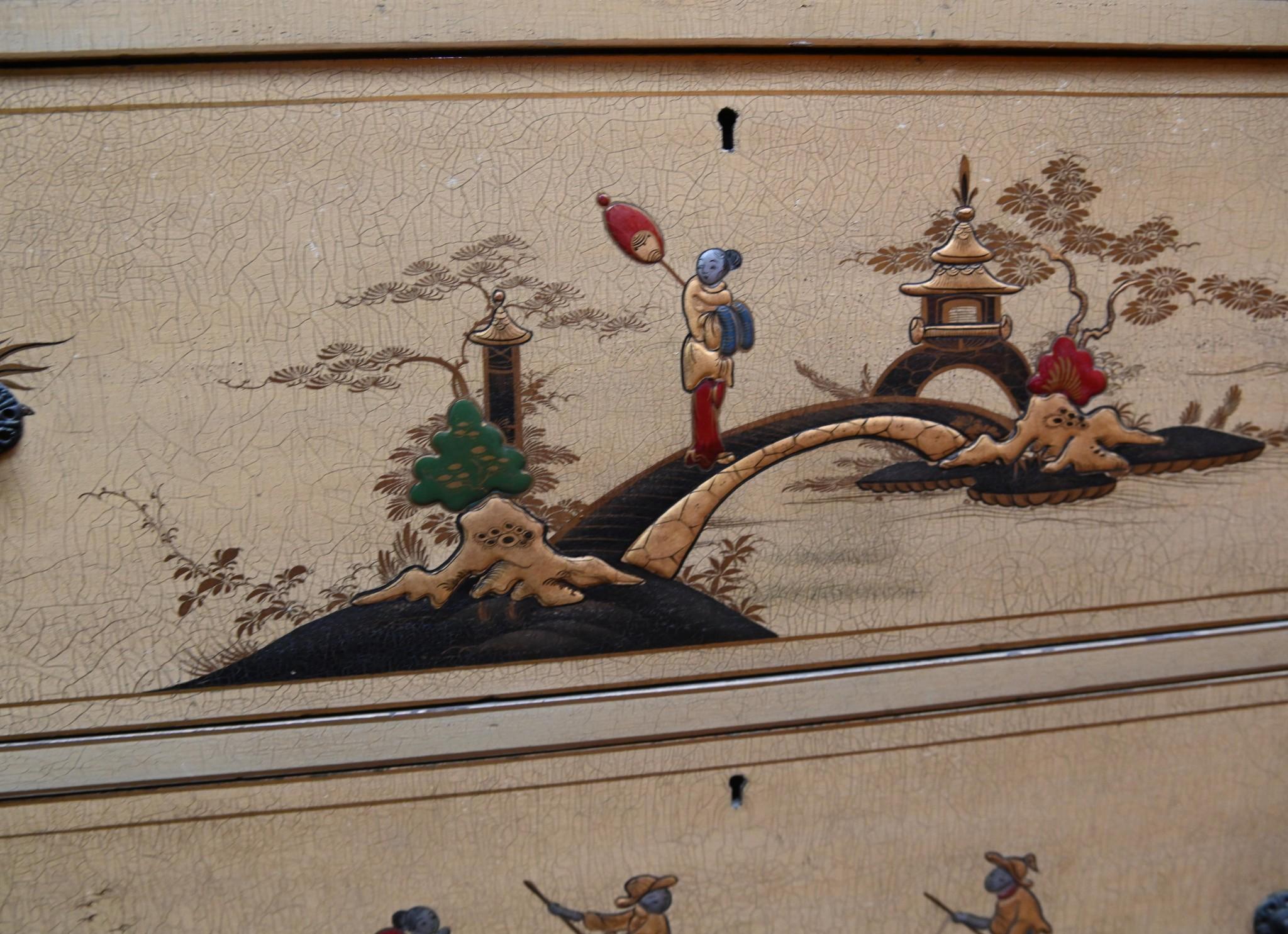 Wood Lacquered Chinoiserie Cabinet Closet Linen Press 1880 For Sale