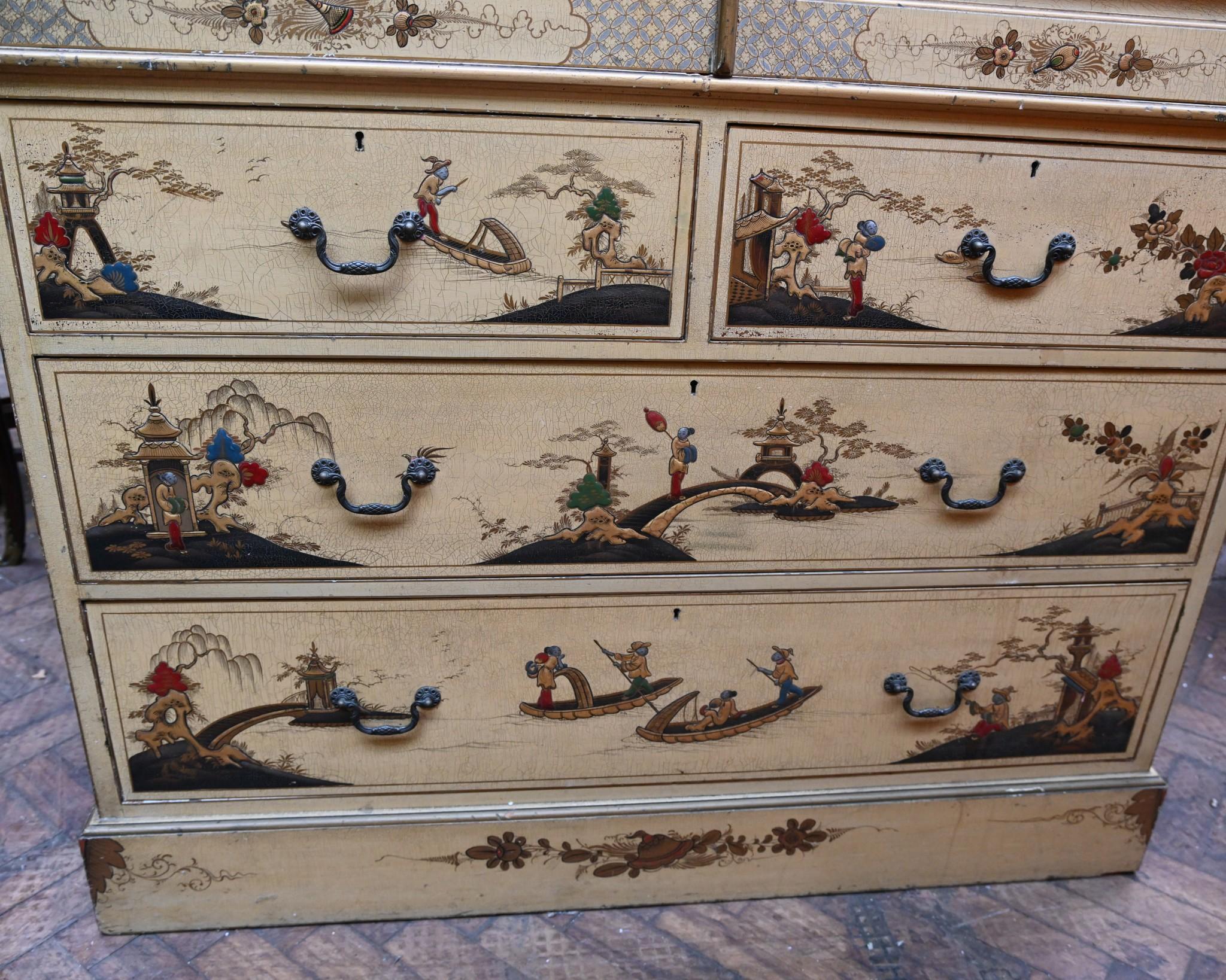 Lacquered Chinoiserie Cabinet Closet Linen Press 1880 For Sale 2