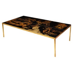 Lacquered Chinoiserie Coffee Table on Gilt-Iron Base