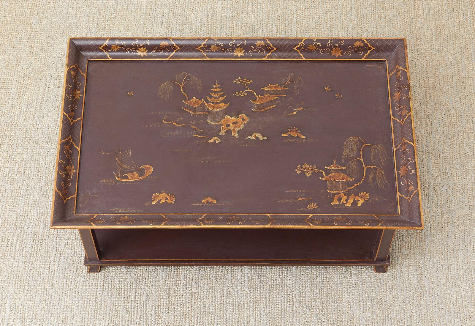 Lacquered Chinoiserie Style Two-Tier Cocktail Table 6