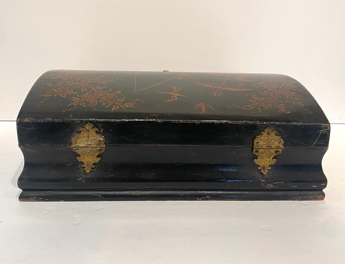 French Lacquered Chinoiserie Wig Box For Sale