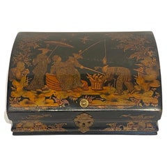 Antique Lacquered Chinoiserie Wig Box