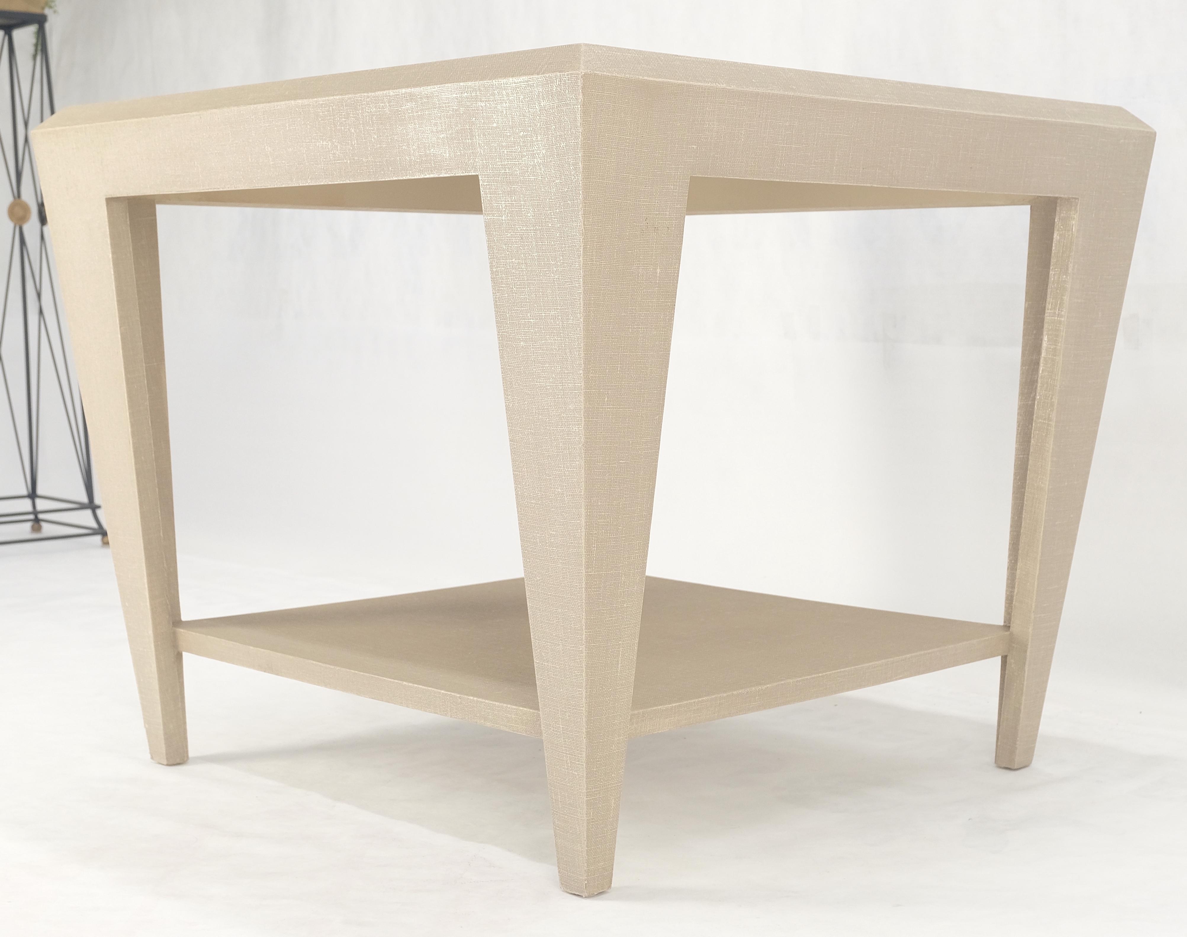 Lacquered Cloth Rectangle Tapered Legs Two Tier Bottom Shelf Beige End Table For Sale 3