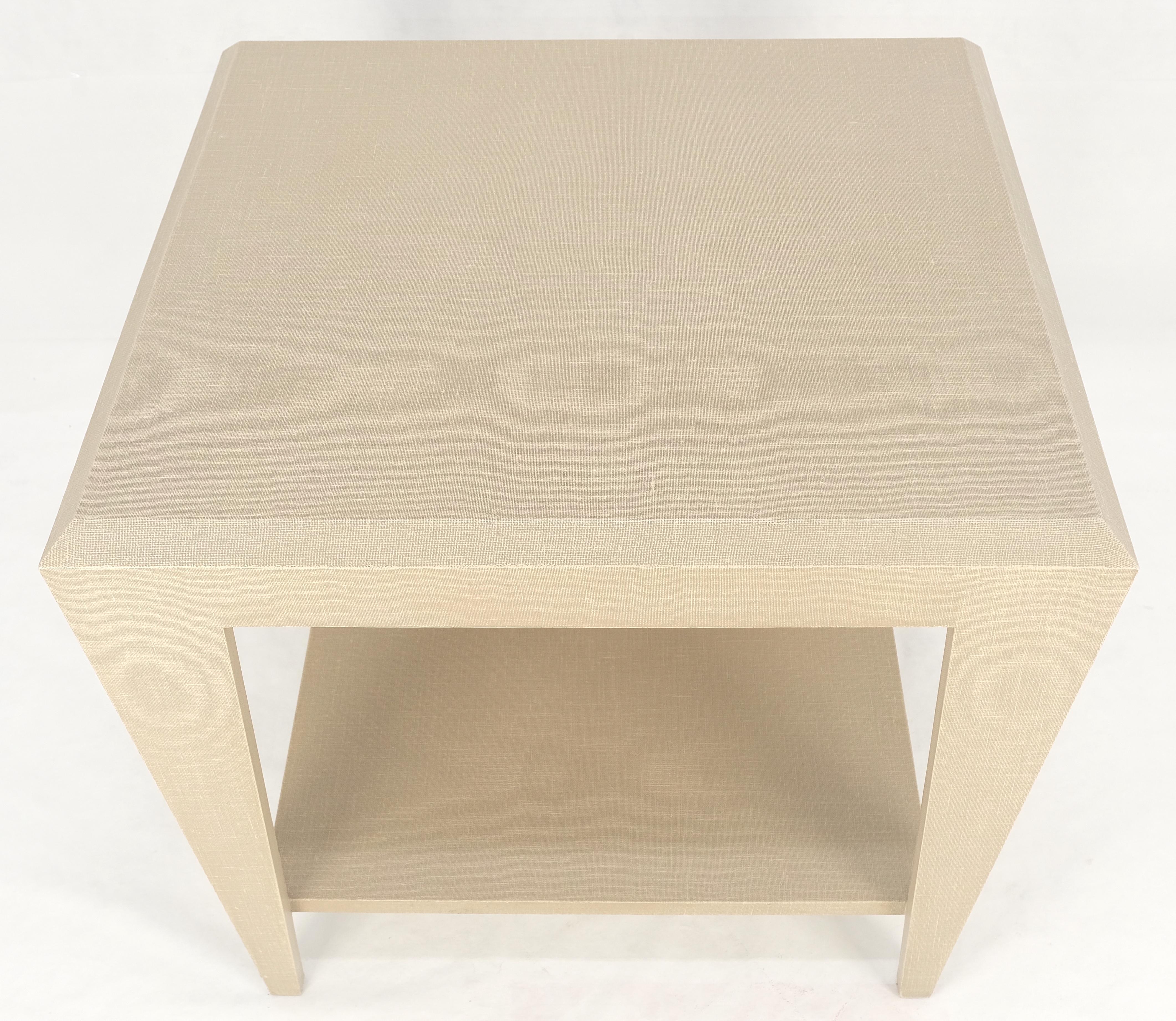 Lacquered Cloth Rectangle Tapered Legs Two Tier Bottom Shelf Beige End Table For Sale 4