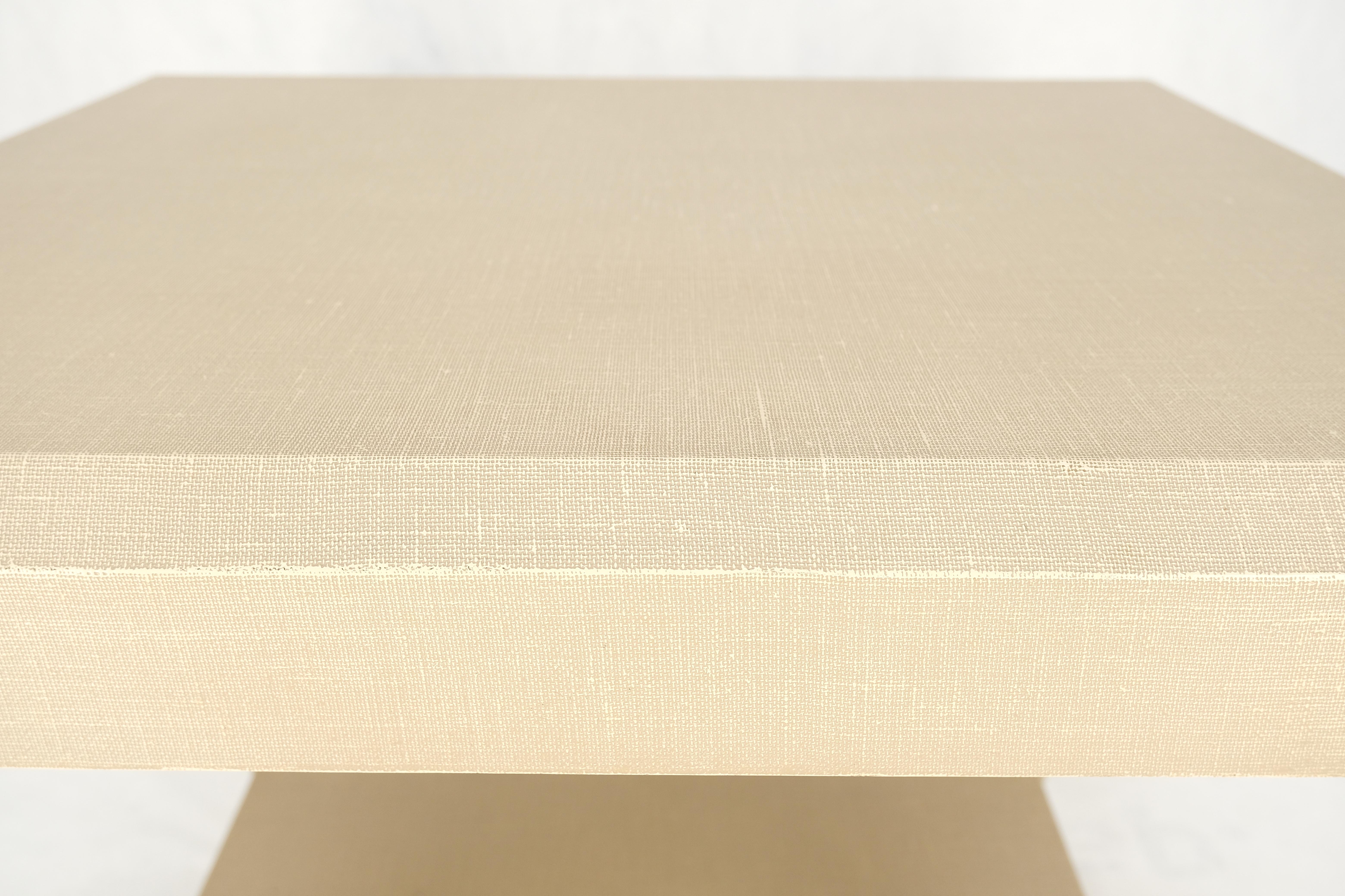Lacquered Cloth Rectangle Tapered Legs Two Tier Bottom Shelf Beige End Table For Sale 5