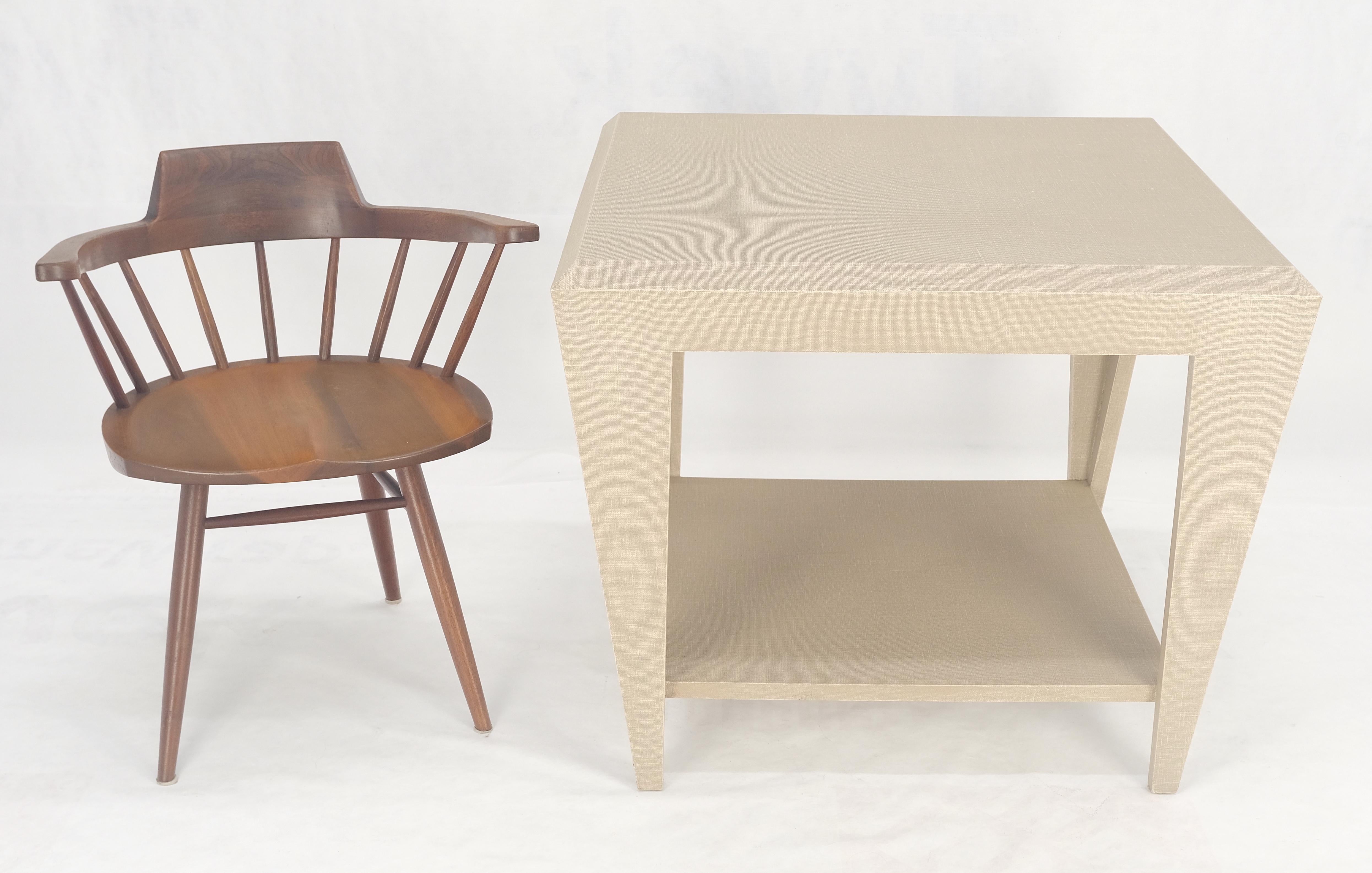 Mid-Century Modern Lacquered Cloth Rectangle Tapered Legs Two Tier Bottom Shelf Beige End Table For Sale