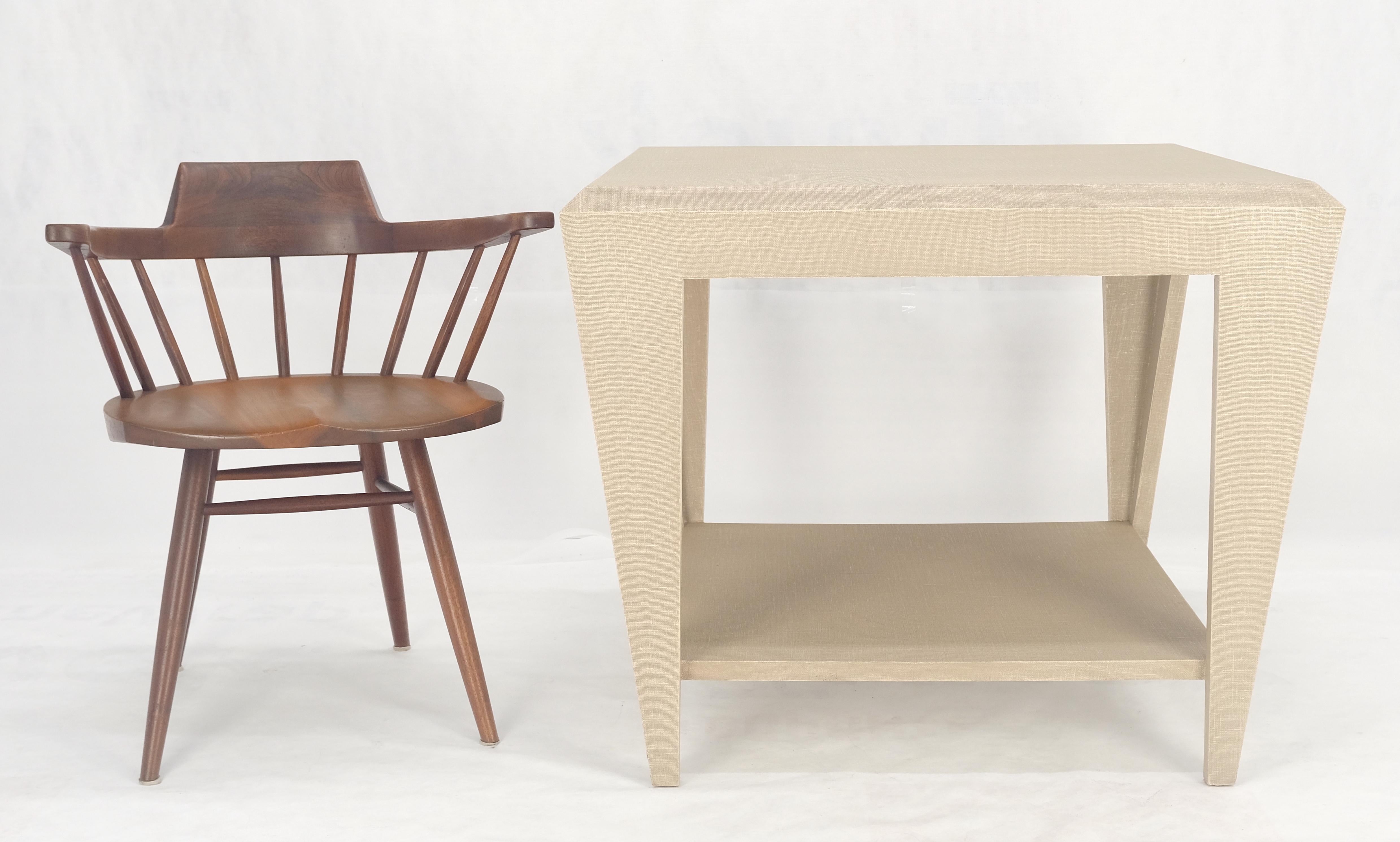 Unknown Lacquered Cloth Rectangle Tapered Legs Two Tier Bottom Shelf Beige End Table For Sale