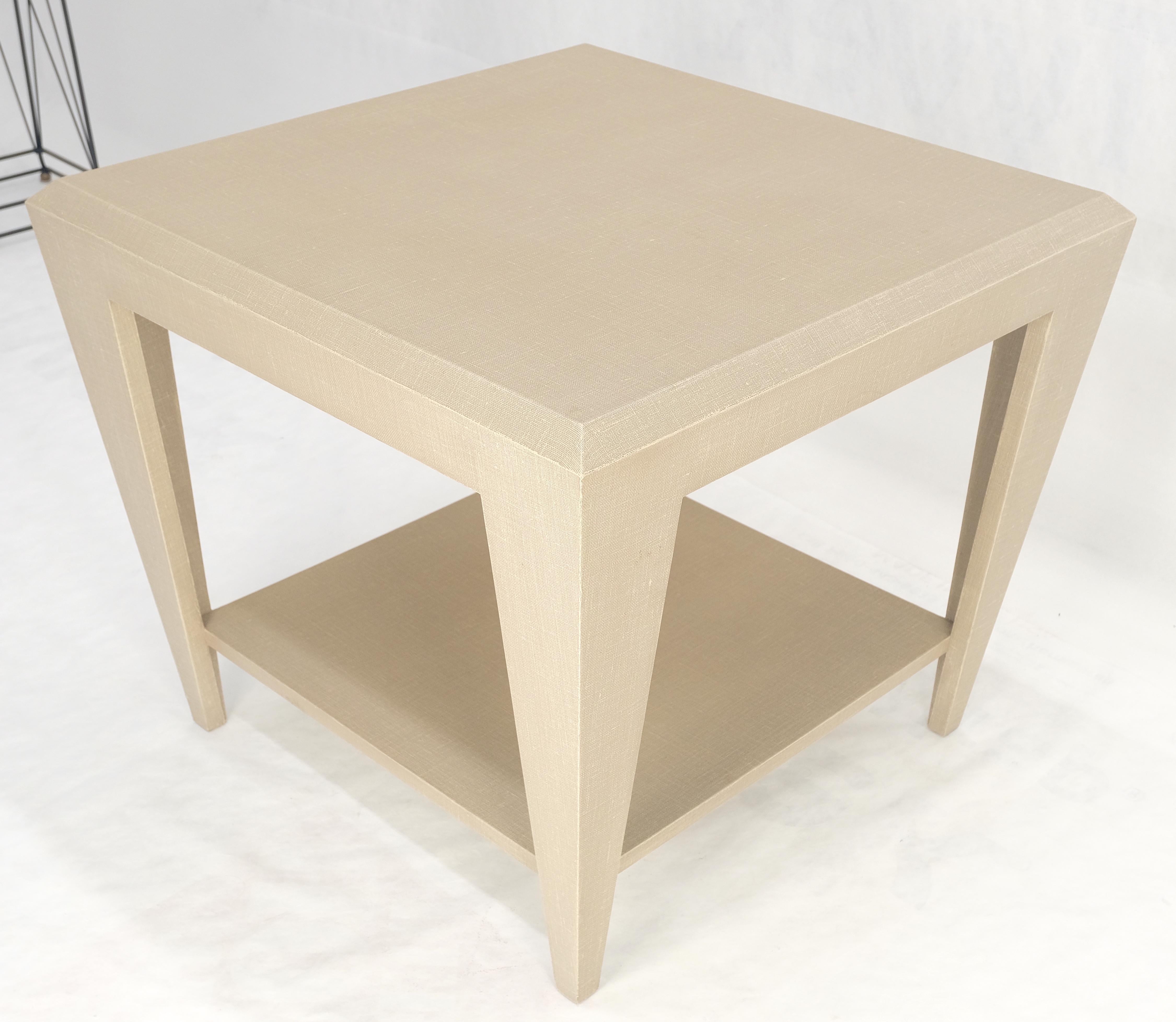 Lacquered Cloth Rectangle Tapered Legs Two Tier Bottom Shelf Beige End Table For Sale 1