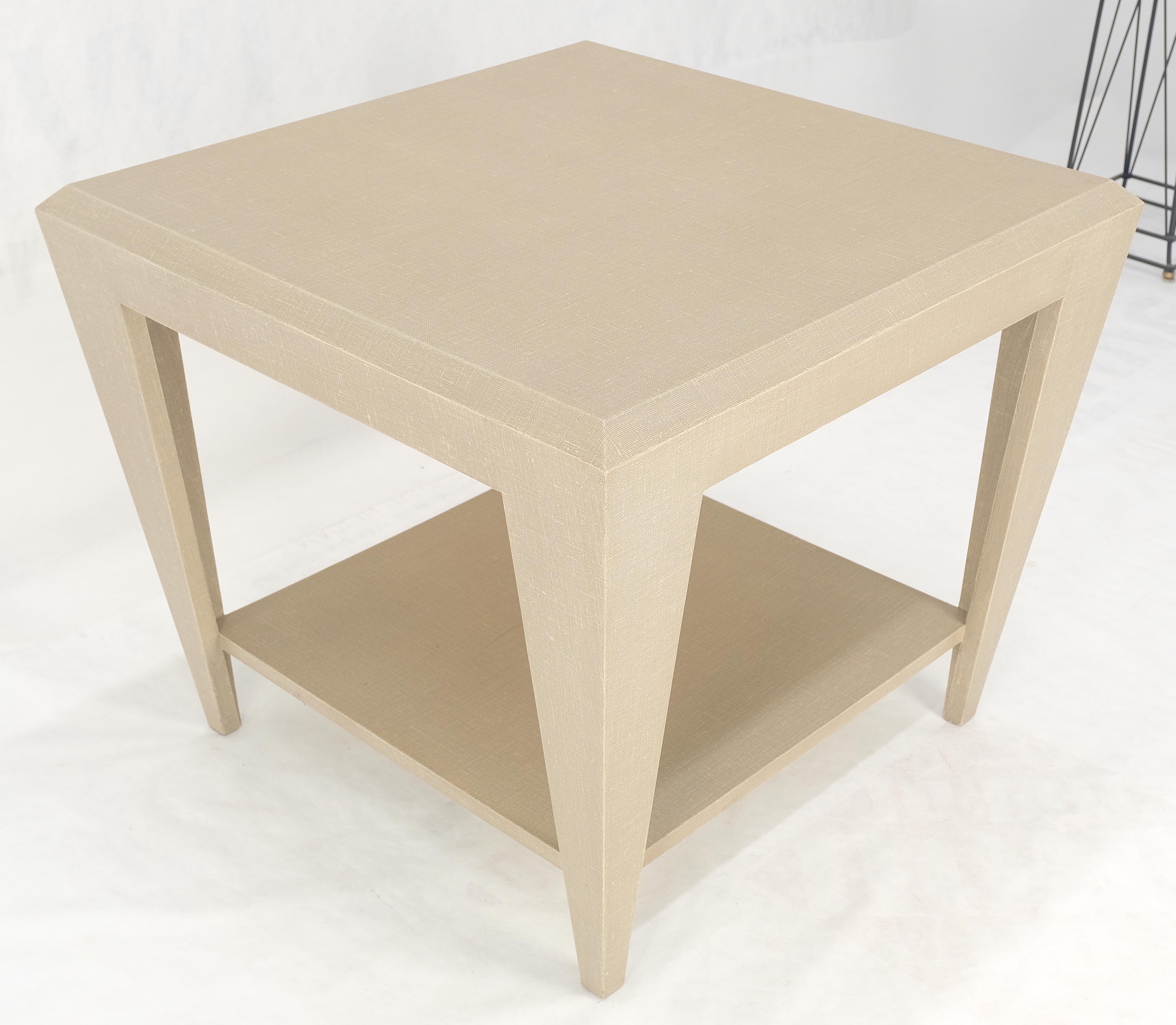 Lacquered Cloth Rectangle Tapered Legs Two Tier Bottom Shelf Beige End Table For Sale 2
