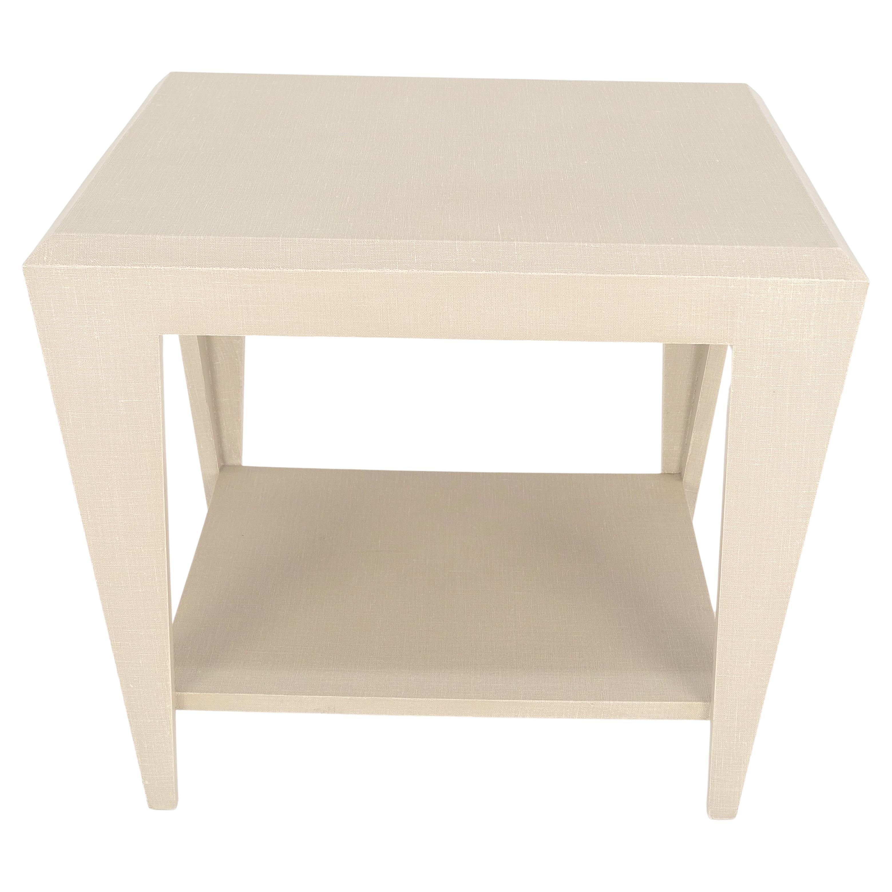 Lacquered Cloth Rectangle Tapered Legs Two Tier Bottom Shelf Beige End Table For Sale