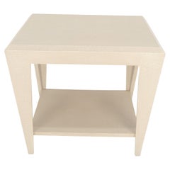 Lacquered Cloth Rectangle Tapered Legs Two Tier Bottom Shelf Beige End Table
