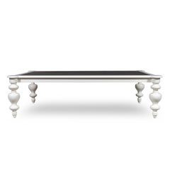 Lacquered Cocktail Table with Metal Inlay and Arabesque Turned Legs