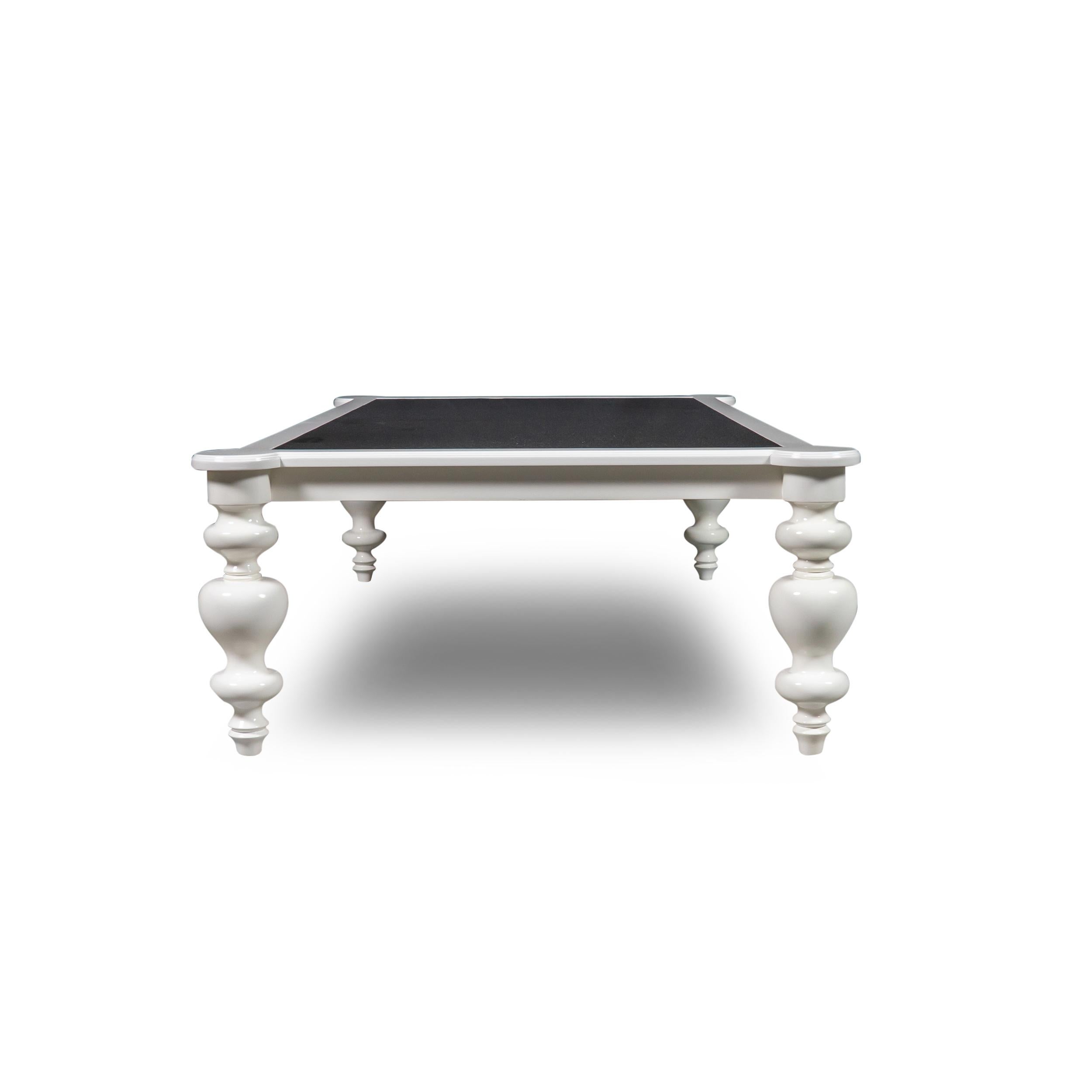 Aluminum Lacquered Cocktail Table with Metal Inlay and Arabesque Turned Legs For Sale