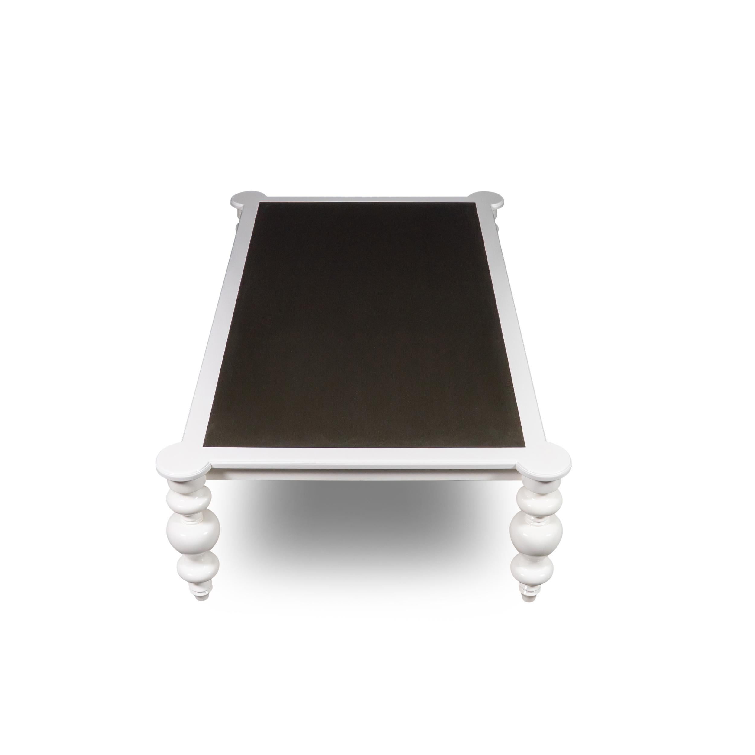 Lacquered Cocktail Table with Metal Inlay and Arabesque Turned Legs For Sale 1