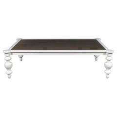 Lacquered Cocktail Table with Metal Inlay and Arabesque Turned Legs
