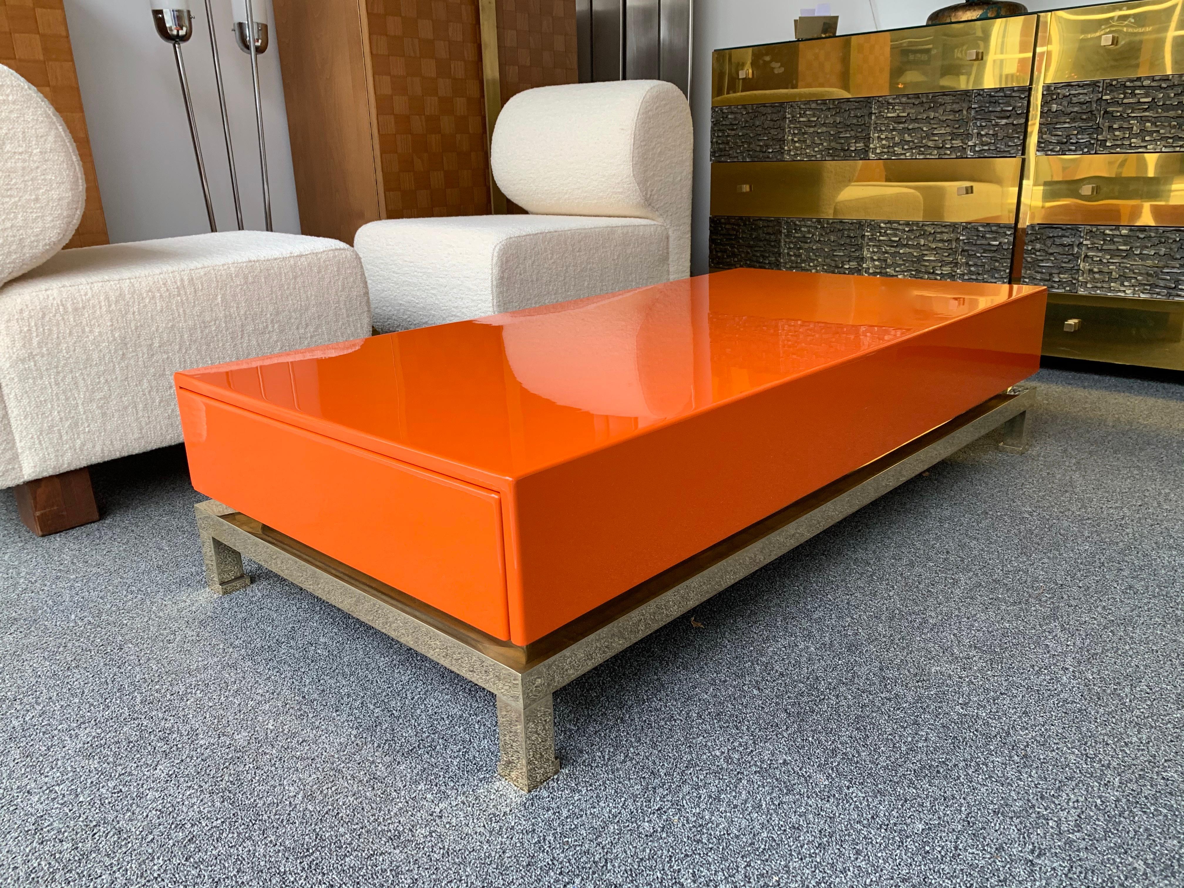 Lacquered Coffee Table and Brass by Guy Lefevre, France, 1970s 6