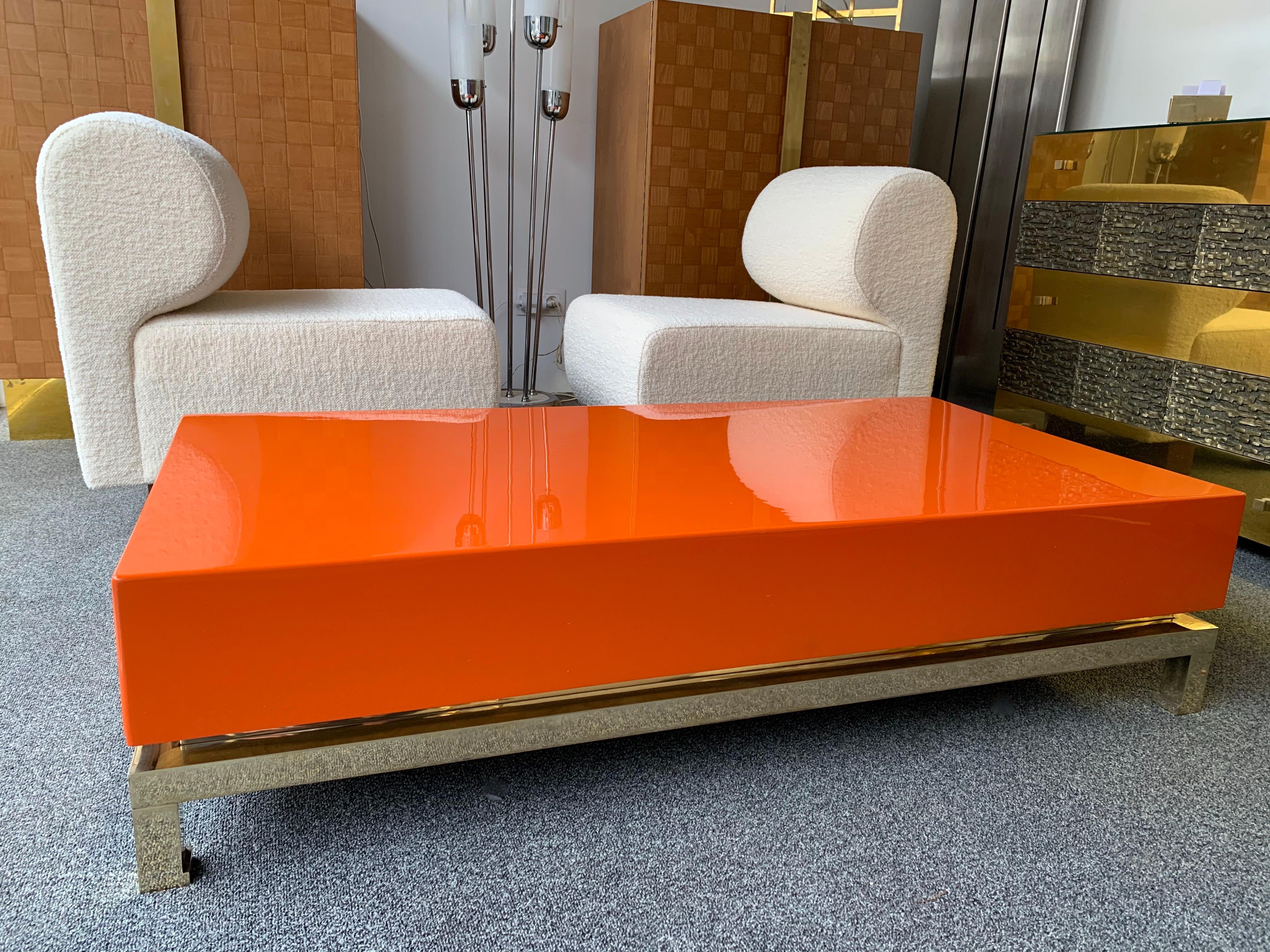 Late 20th Century Lacquered Coffee Table and Brass by Guy Lefevre, France, 1970s