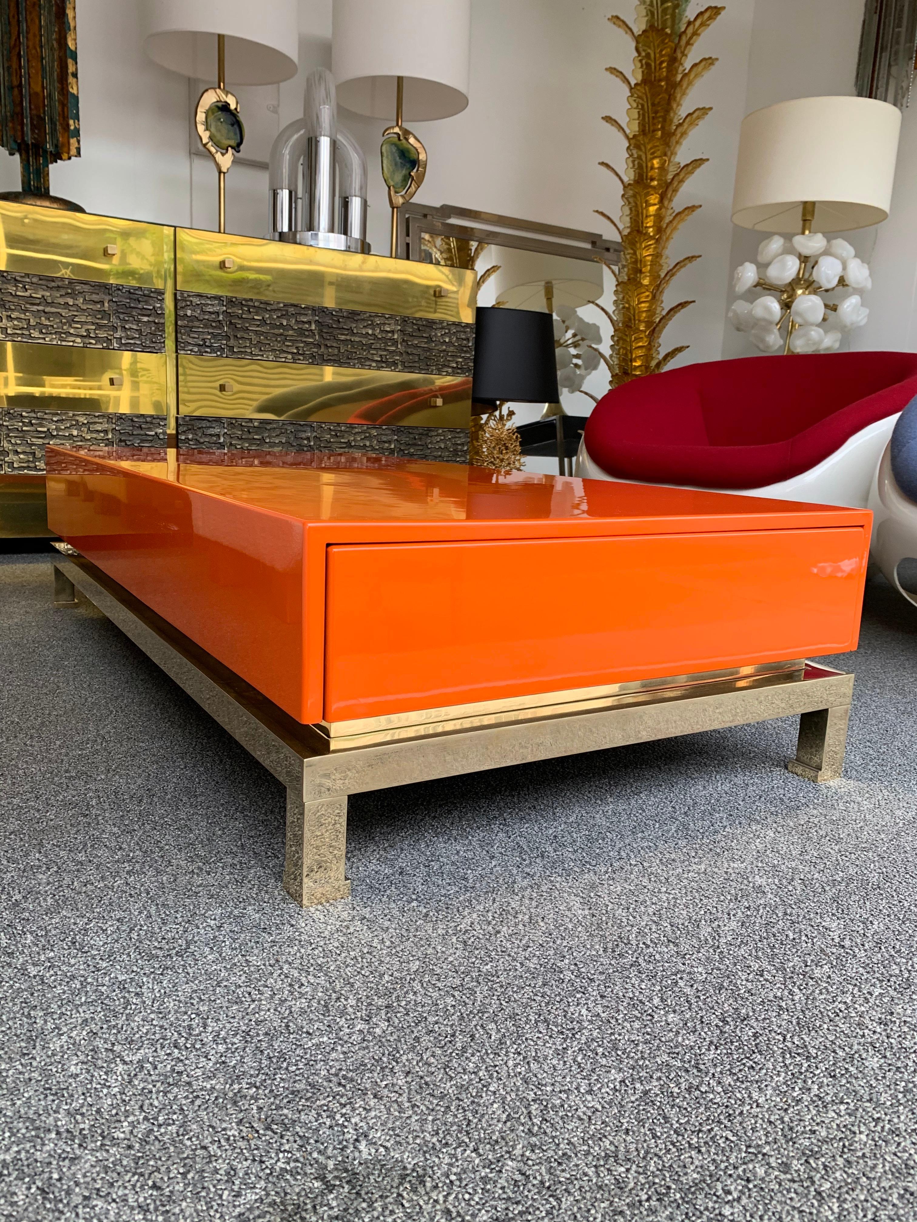 Lacquered Coffee Table and Brass by Guy Lefevre, France, 1970s 2
