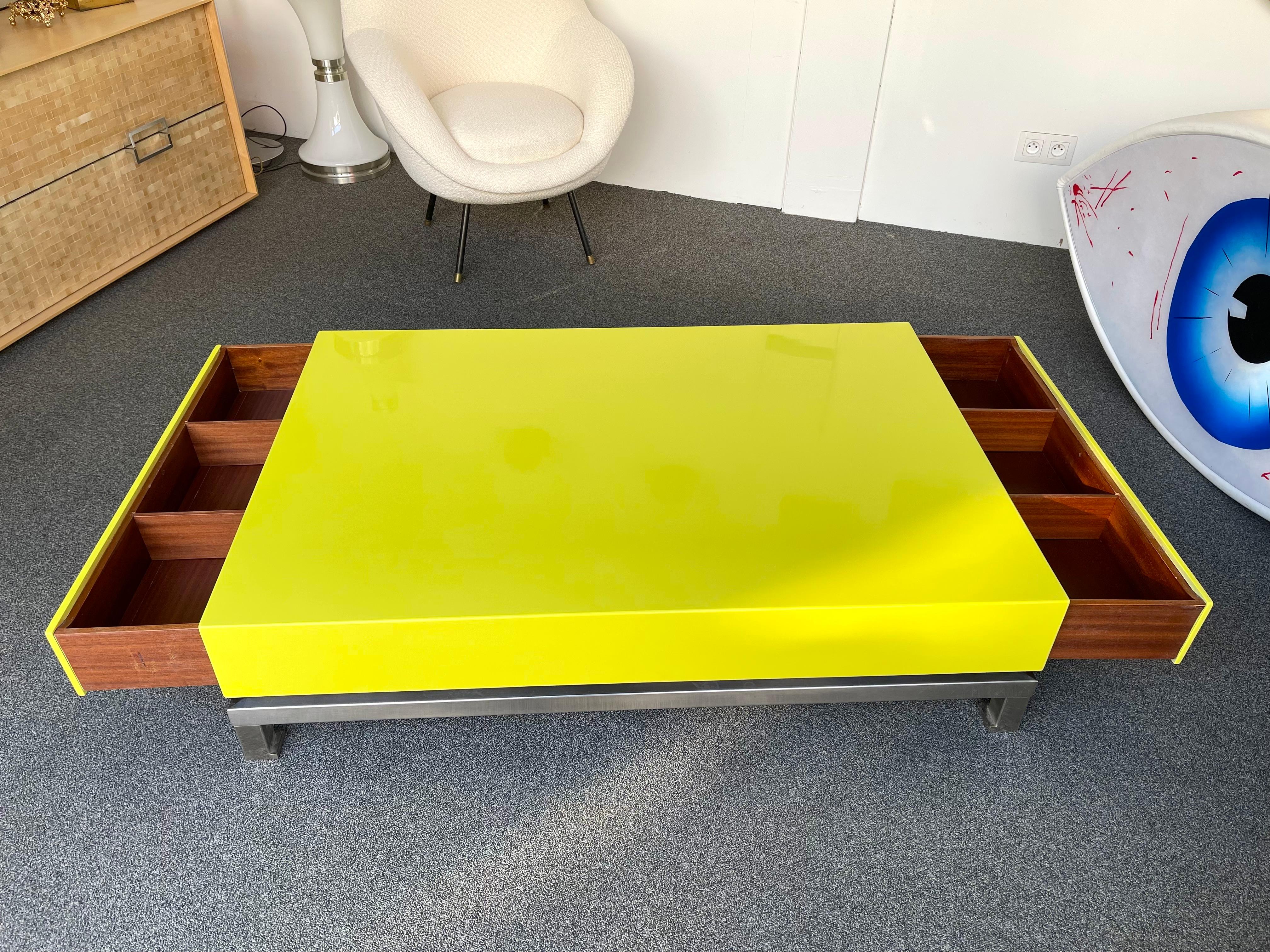 Lacquered Coffee Table and Nickeled Brass by Guy Lefevre, France, 1970s For Sale 5