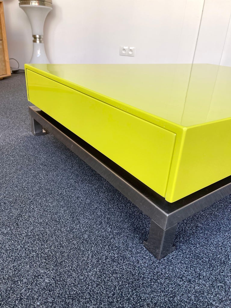 Lacquered Coffee Table and Nickeled Brass by Guy Lefevre, France, 1970s