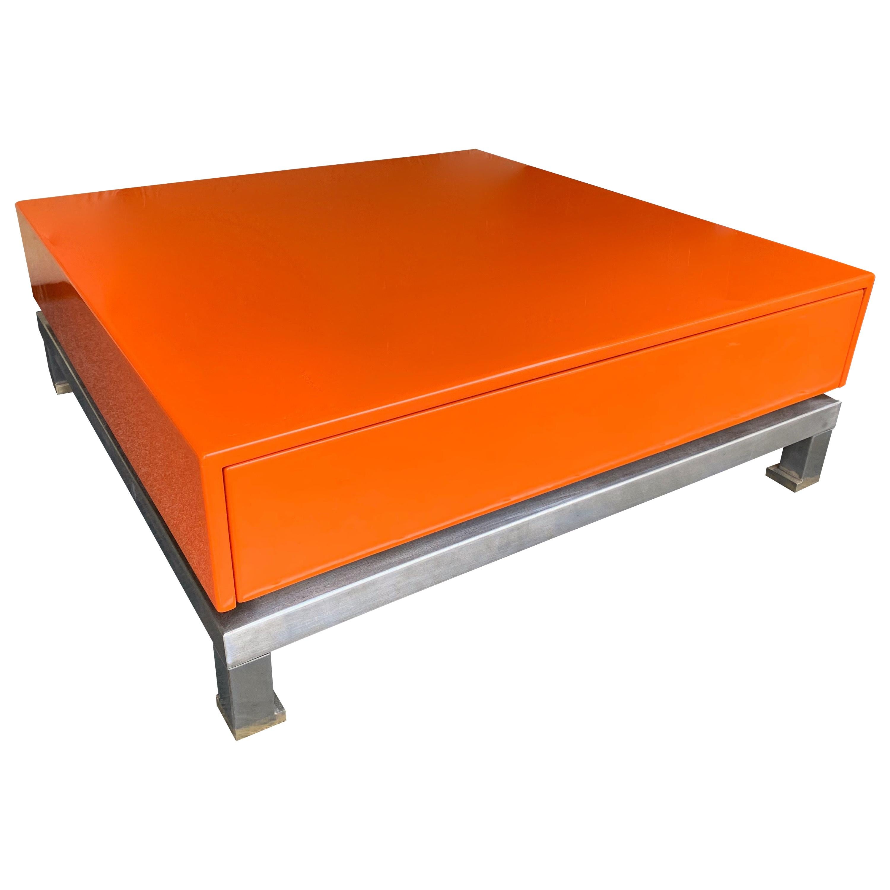 Lacquered Coffee Table Nickeled Brass by Guy Lefevre, France, 1970s