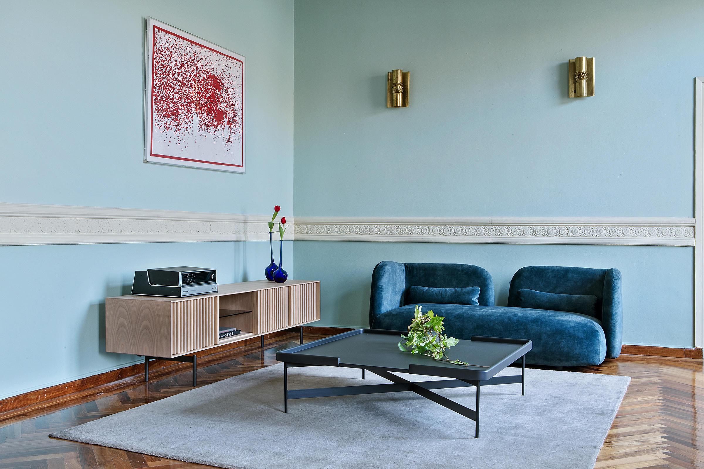 Greek Lacquered Coffee Table with Rectangular Top and Metallic Legs For Sale