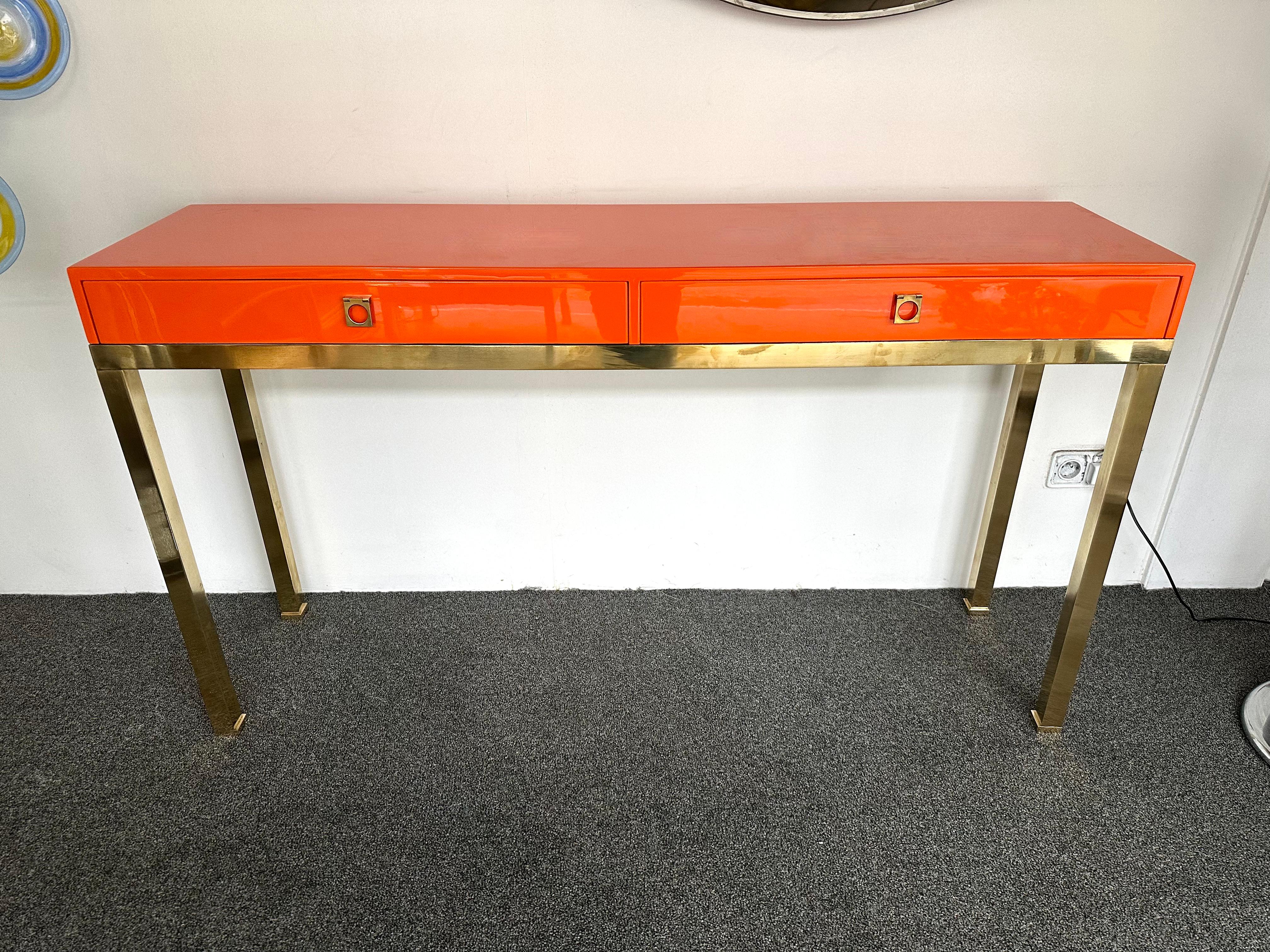 Lacquered Console Table and Brass by Guy Lefevre, France, 1970s 5