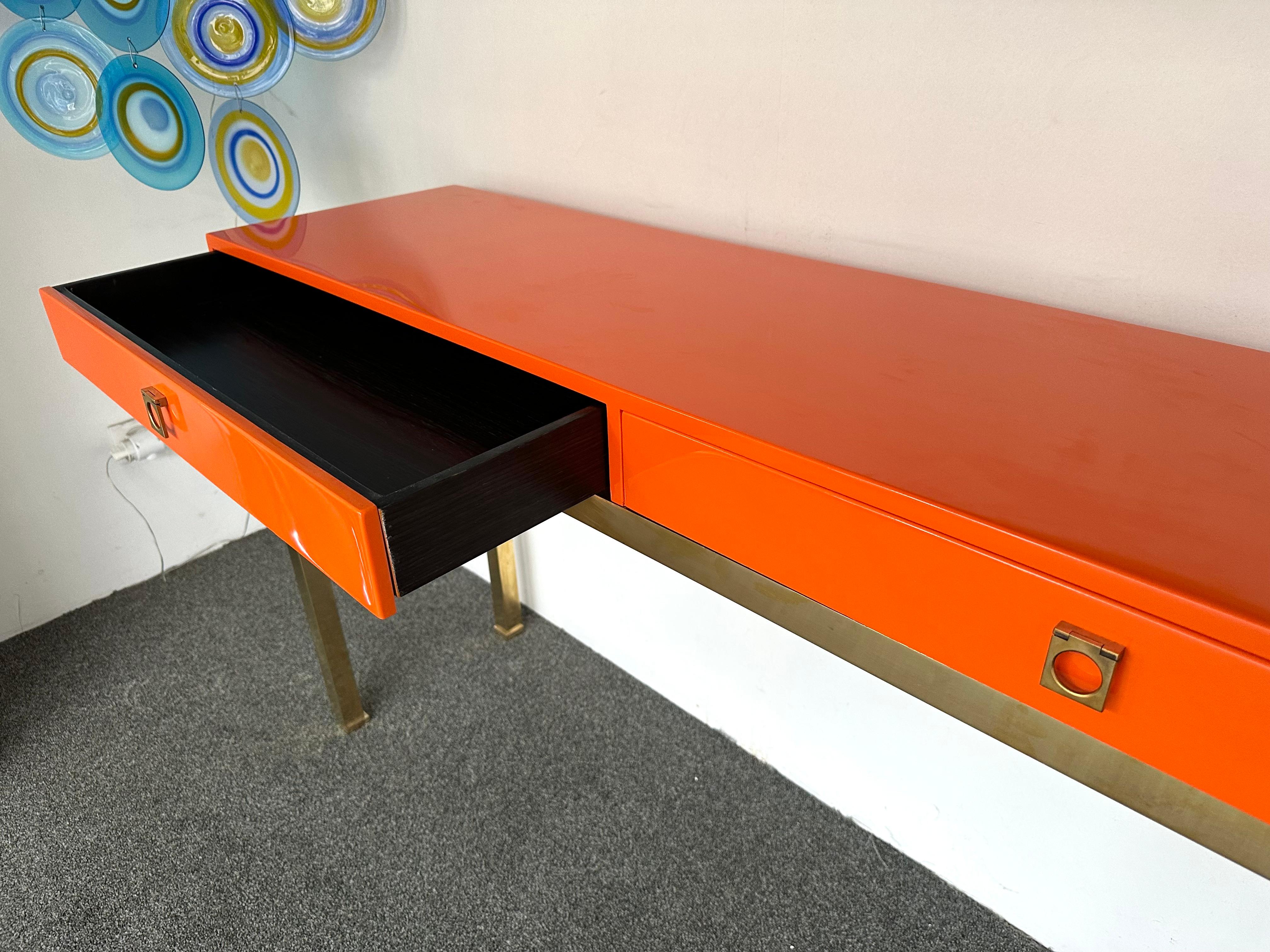 Lacquered Console Table and Brass by Guy Lefevre, France, 1970s 6