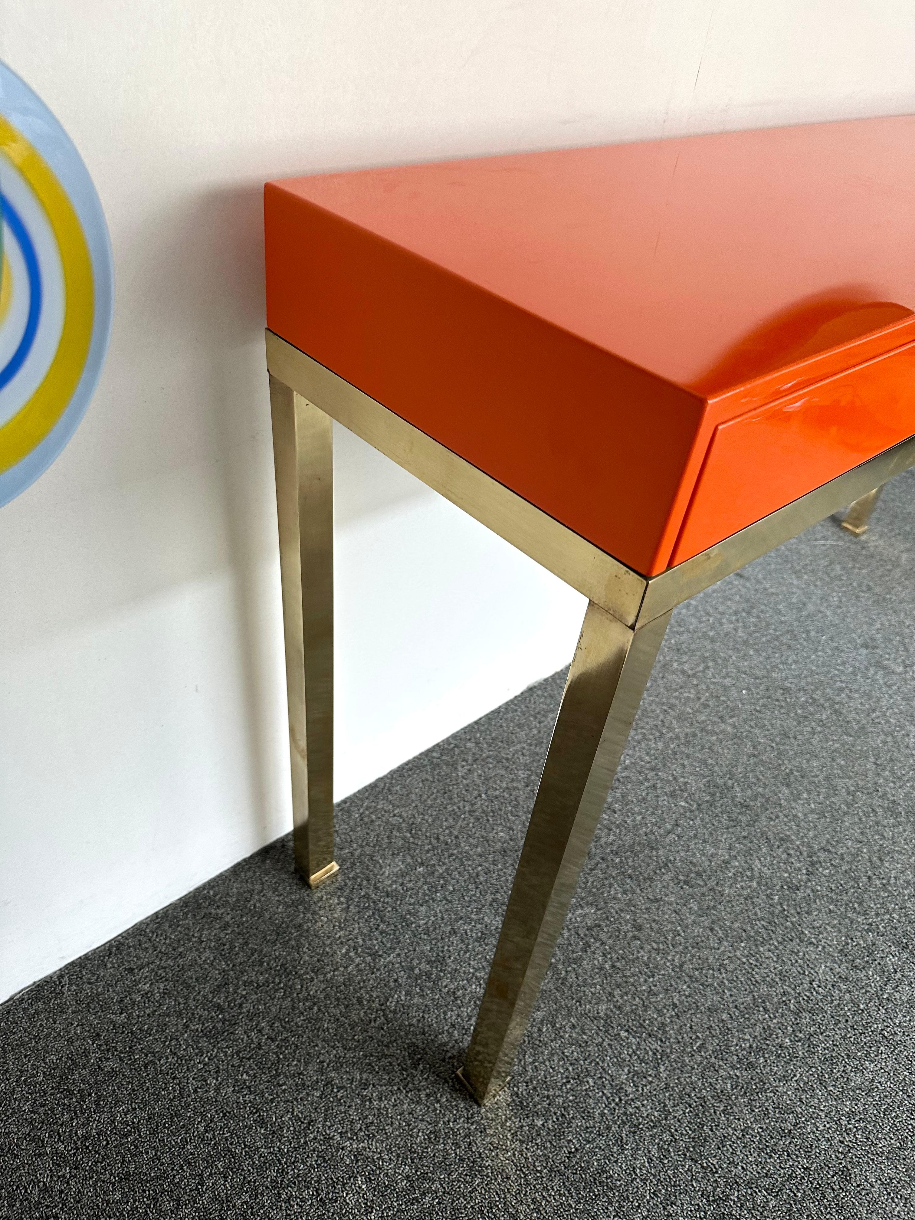 Lacquered Console Table and Brass by Guy Lefevre, France, 1970s In Good Condition In SAINT-OUEN, FR