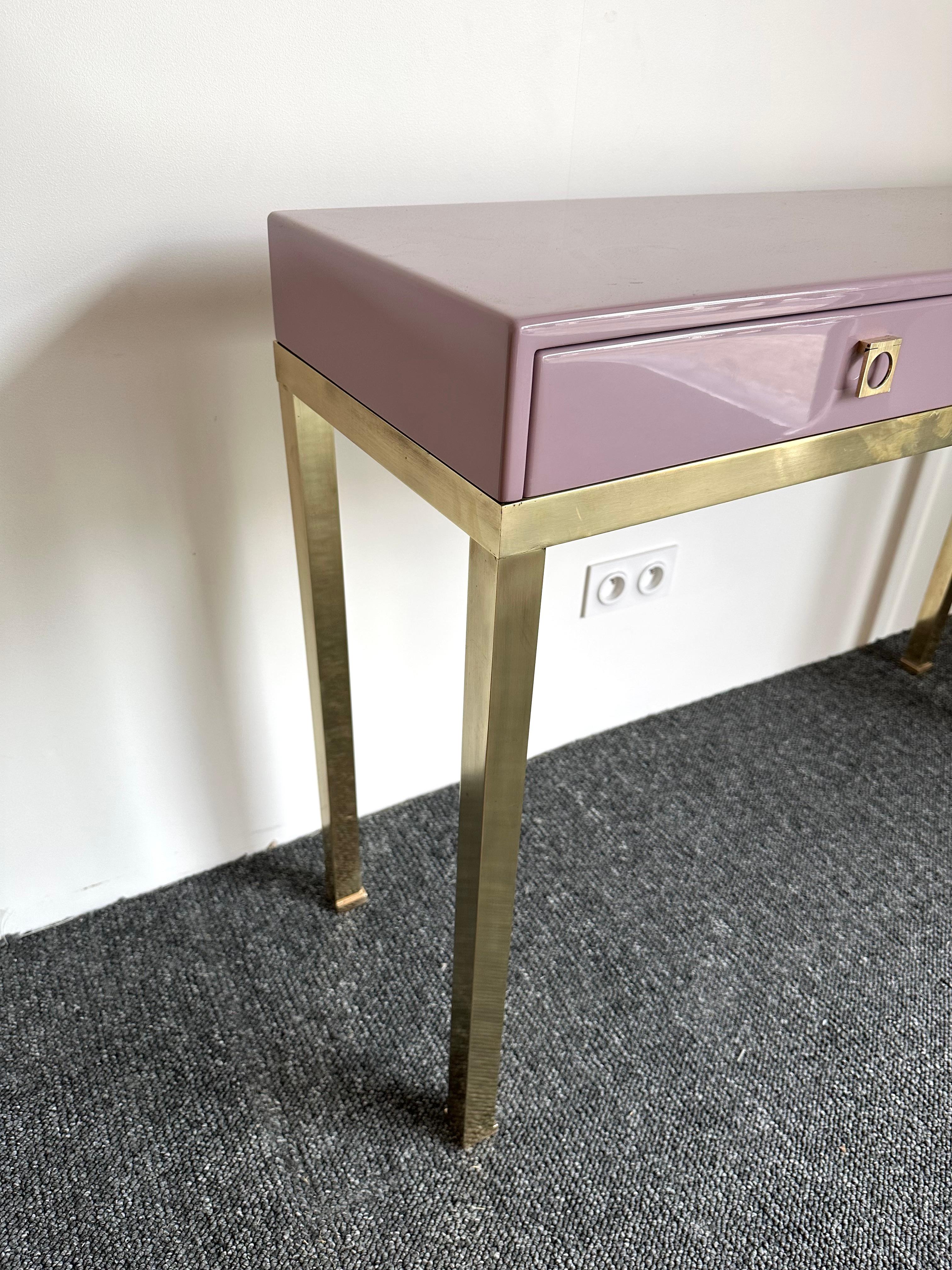 Lacquered Console Table and Brass by Guy Lefevre, France, 1970s In Good Condition For Sale In SAINT-OUEN, FR