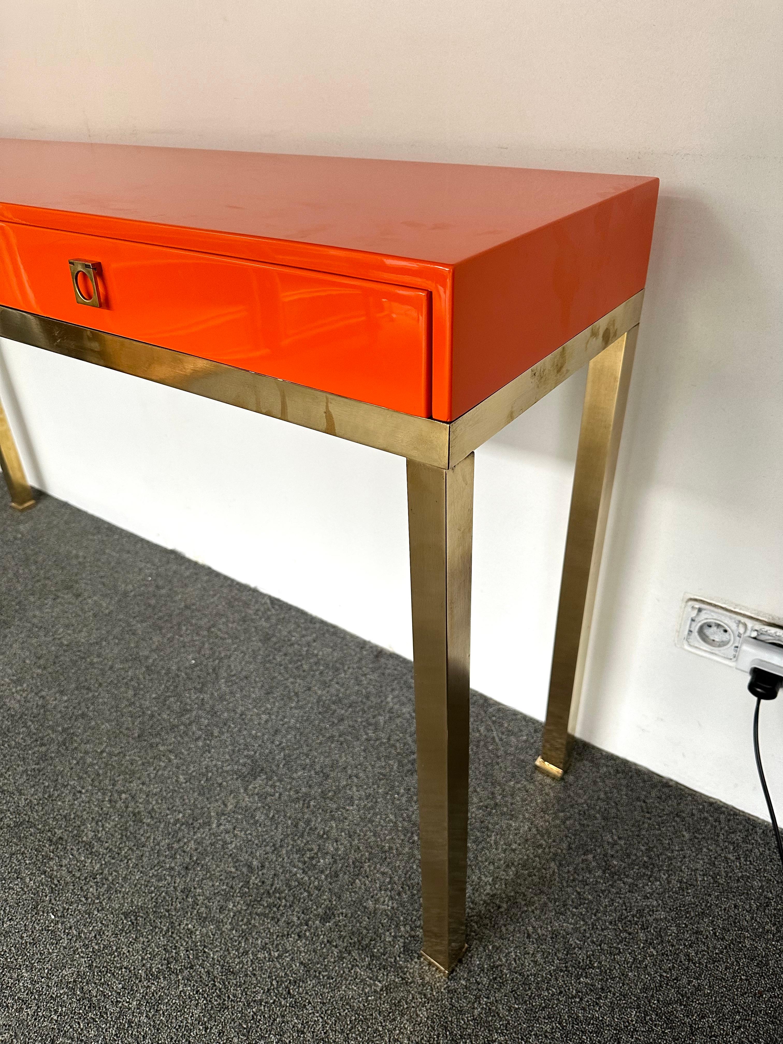 Lacquered Console Table and Brass by Guy Lefevre, France, 1970s 1