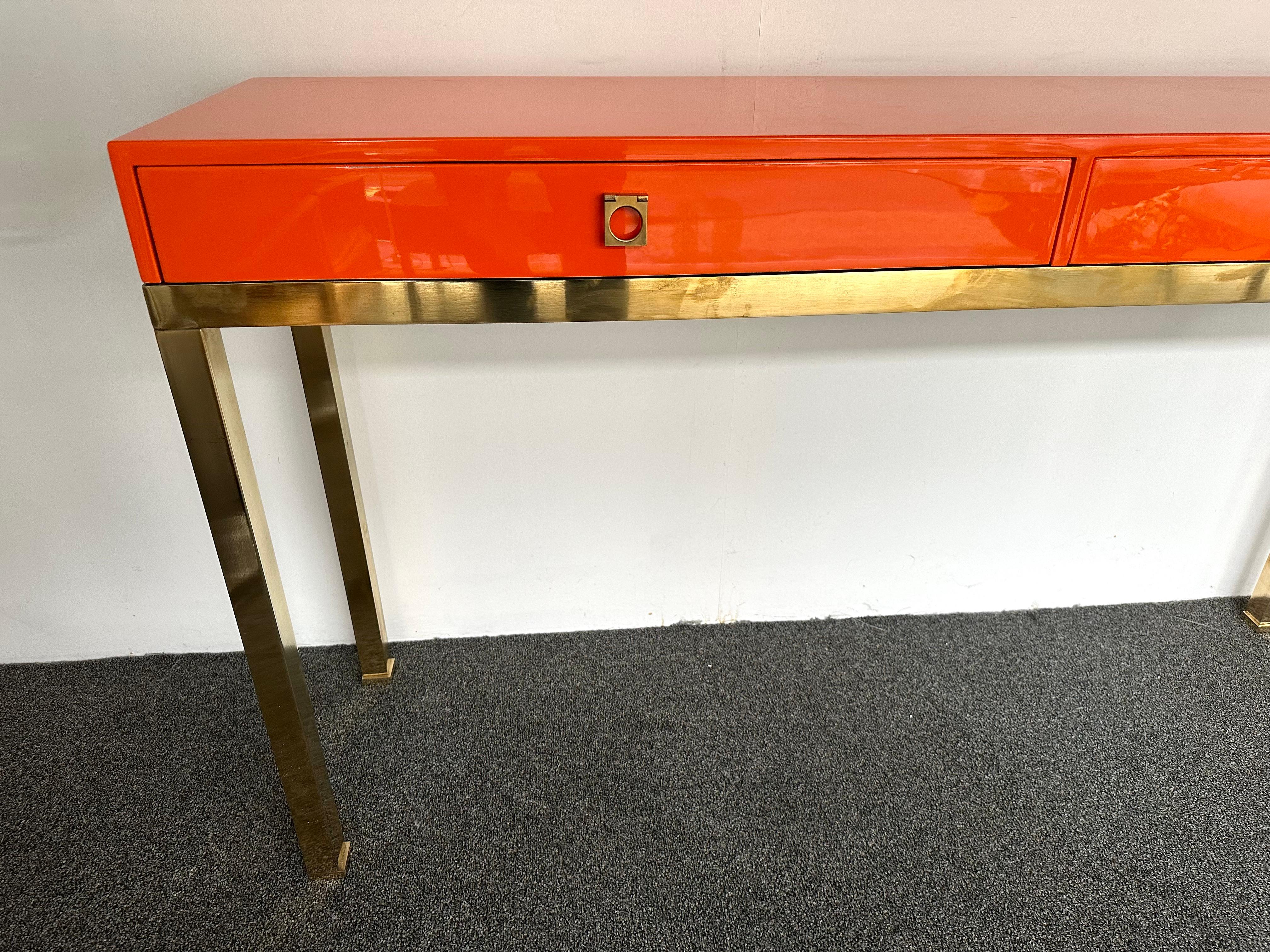 Lacquered Console Table and Brass by Guy Lefevre, France, 1970s 2