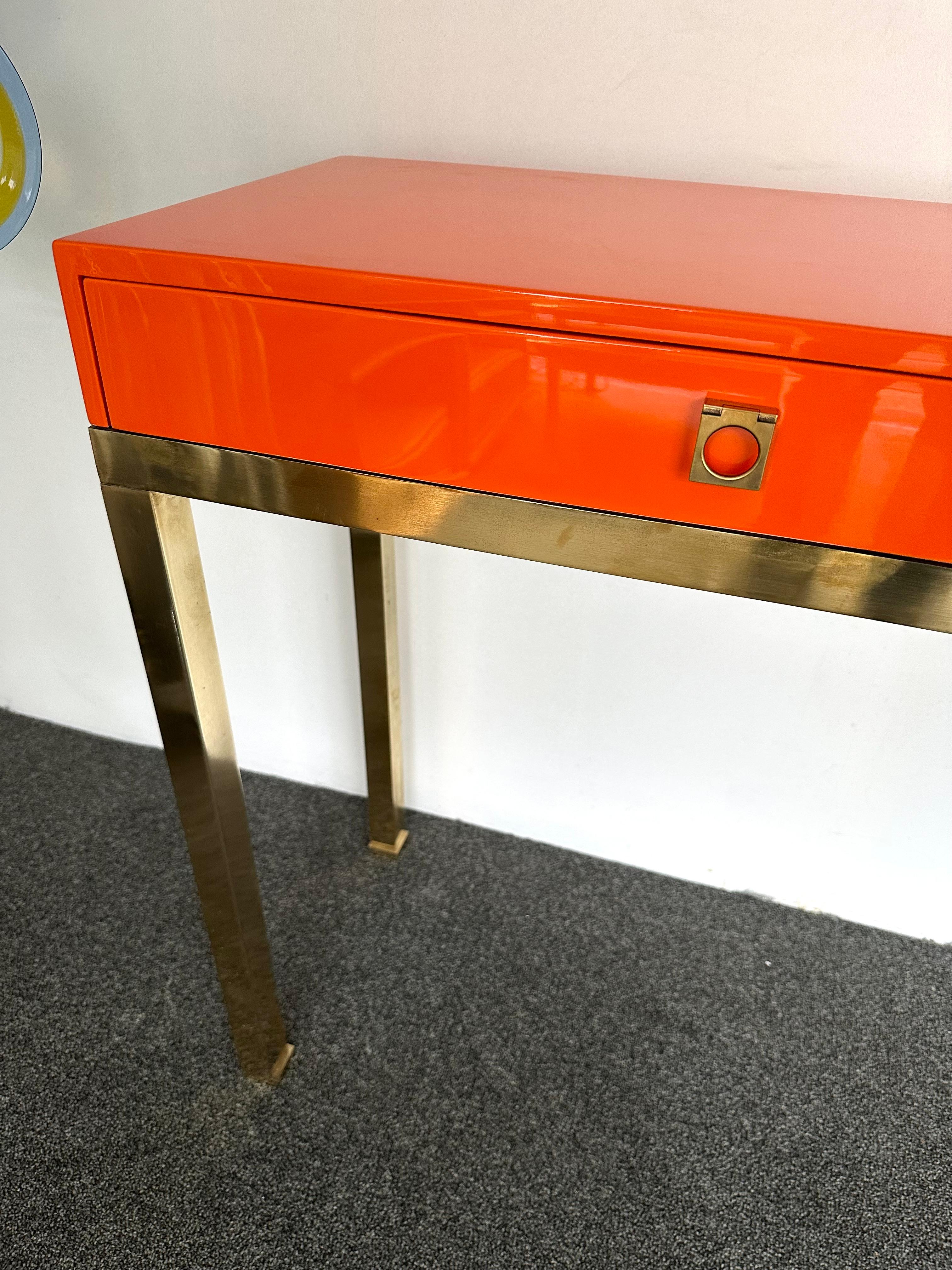 Lacquered Console Table and Brass by Guy Lefevre, France, 1970s 3