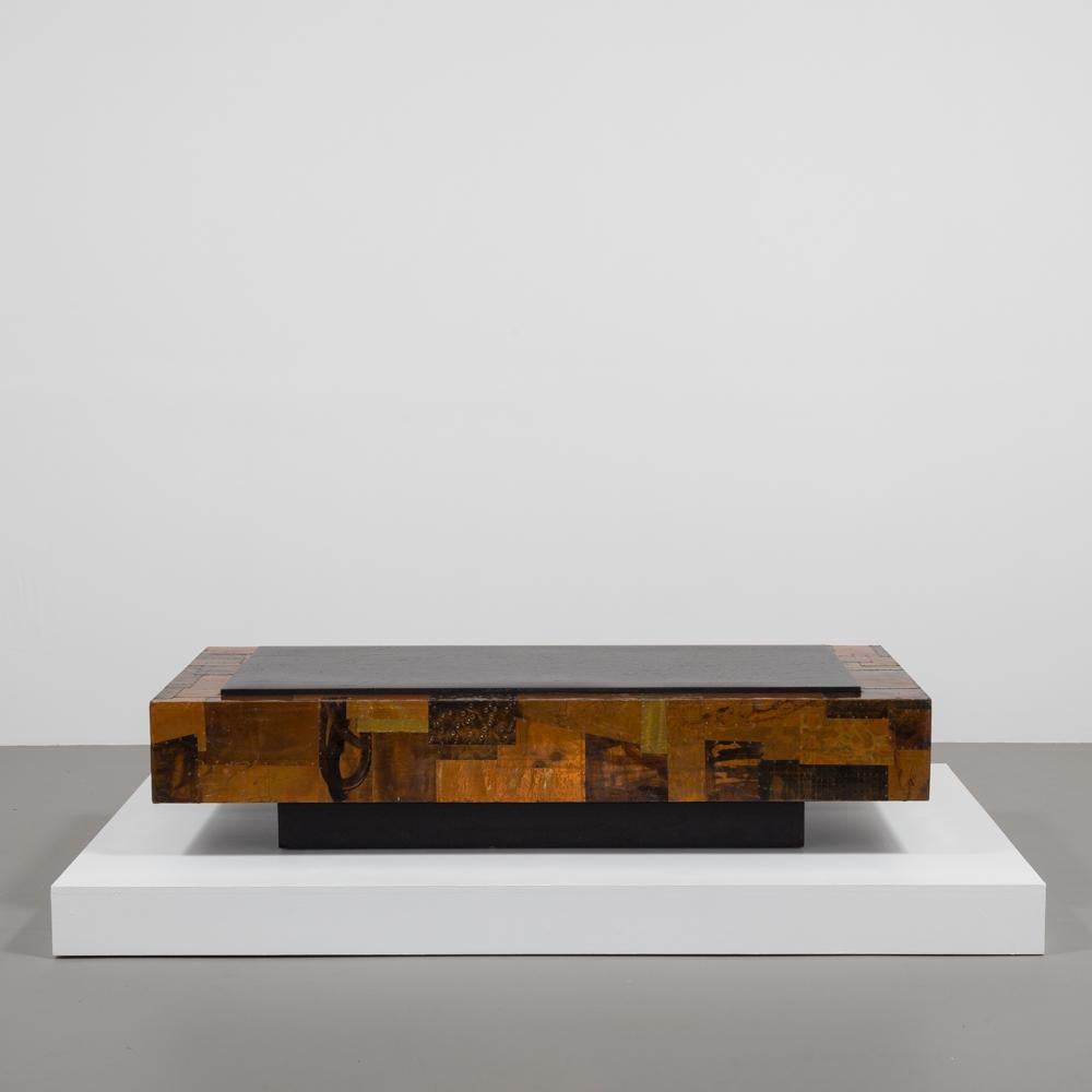 American Lacquered Copper Patchwork Coffee Table, 1970s For Sale