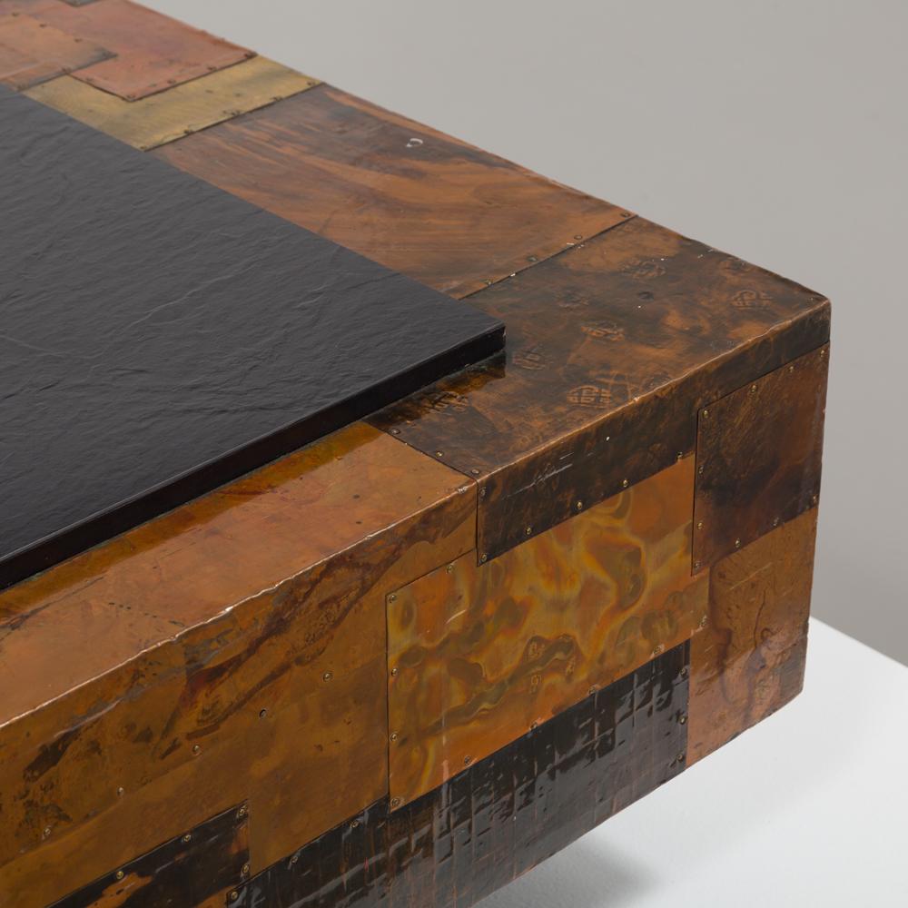 American Lacquered Copper Patchwork Coffee Table, 1970s For Sale