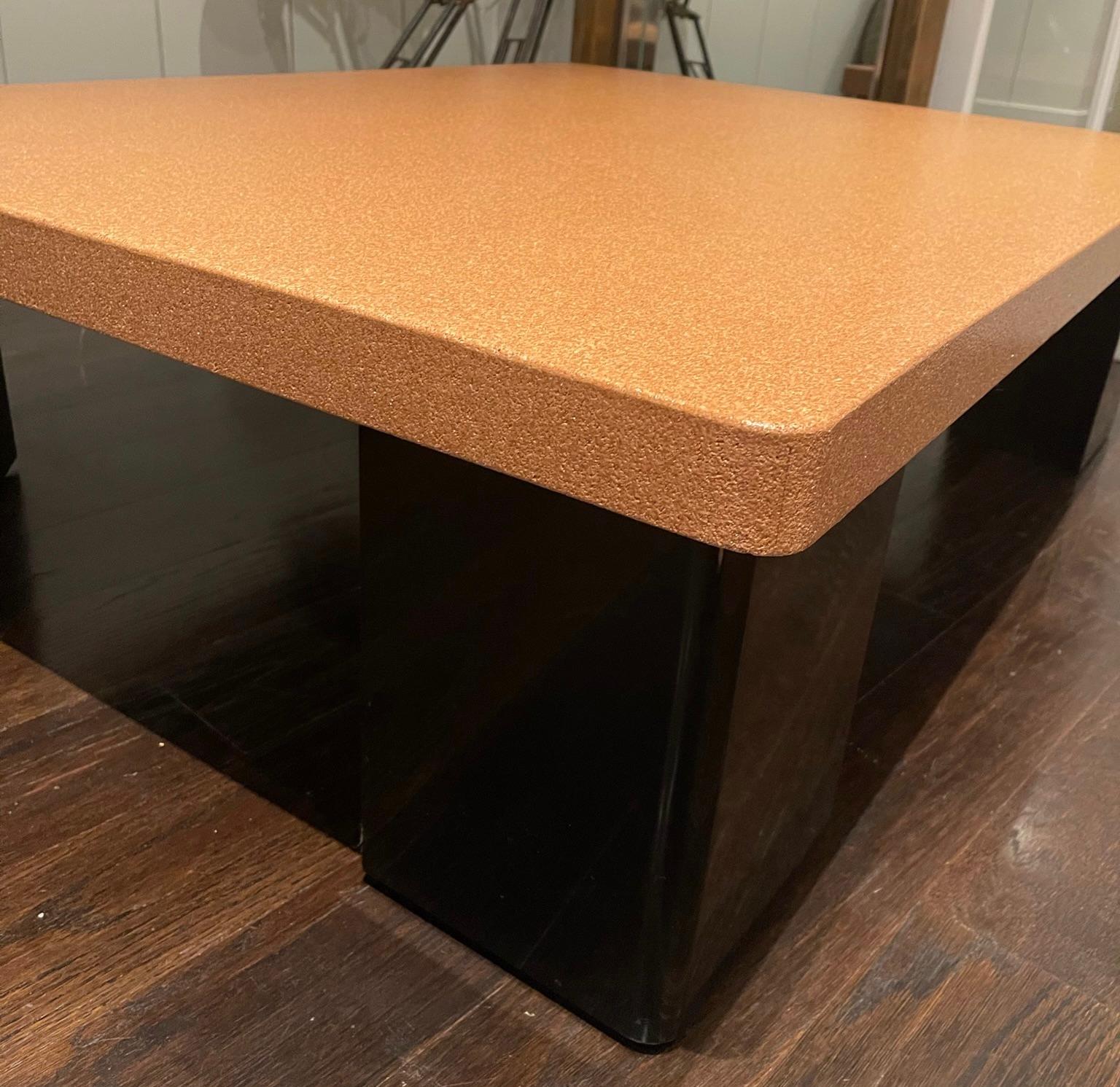 Contemporary Lacquered Cork Coffee Table With Black Legs For Sale