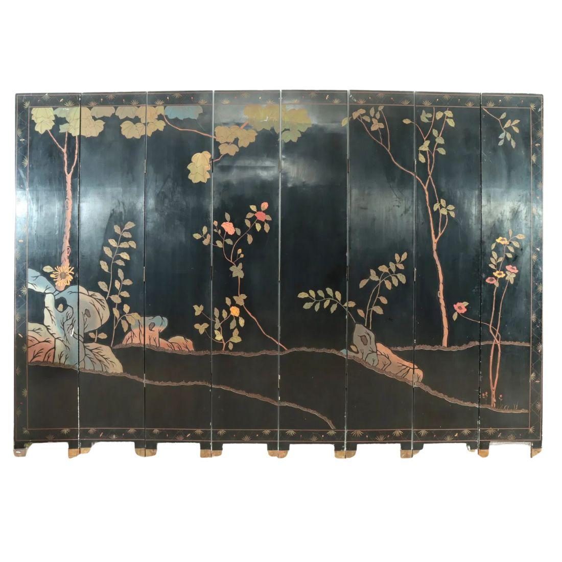 XX secolo Paravento laccato Coromandel a otto pannelli Foldes in vendita