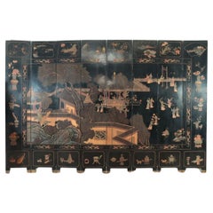 Lacquered Coromandel Eight Panel Folding Screen