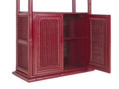 Lacquered Crimson Rattan Pagoda Etagere – Mid-Century Chinoiserie Style