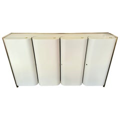Lacquered Dry Bar Console Table Brass and Mirror. Italy, 1970s