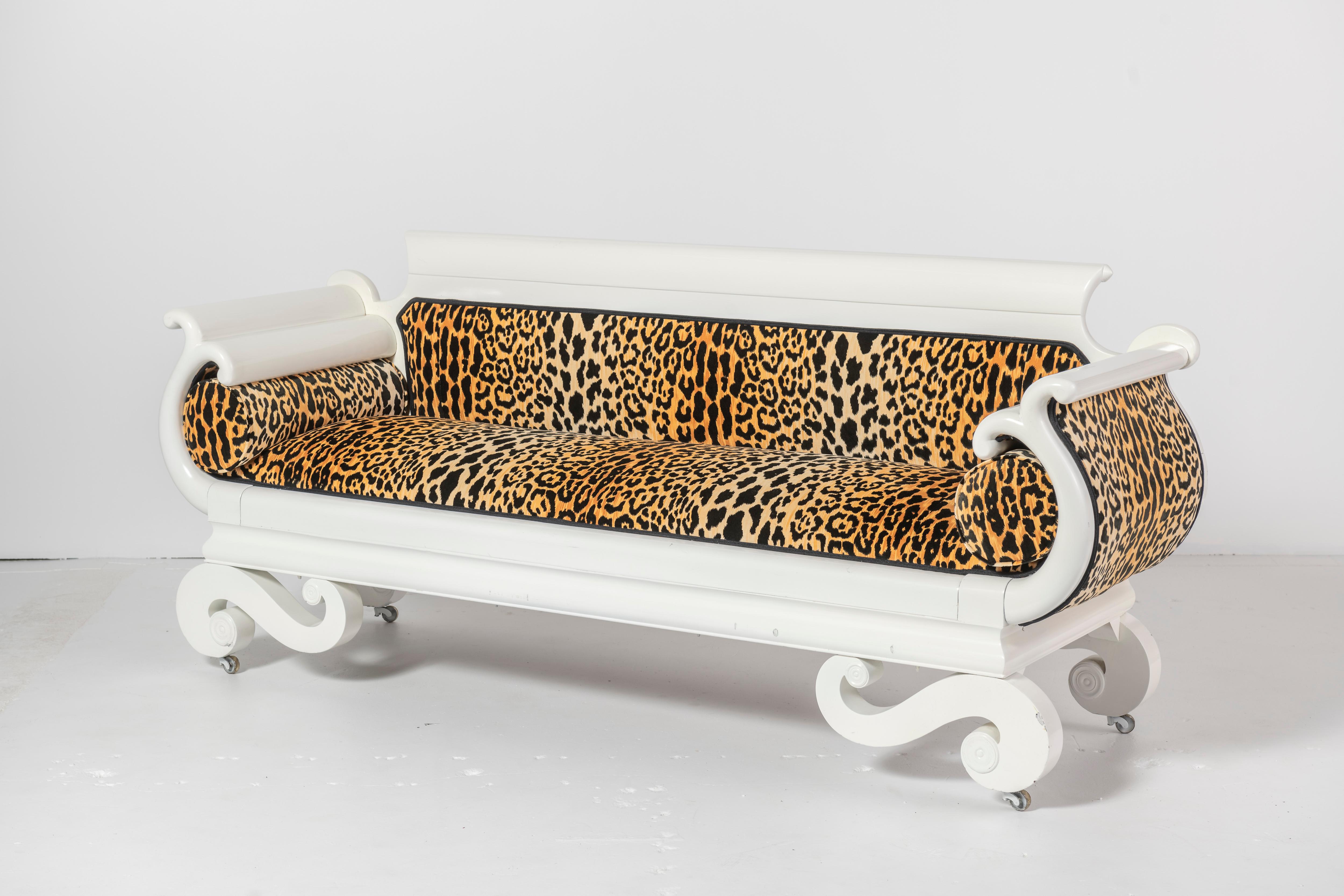 Lacquered Empire Style Sofa with Leopard Fabric In Good Condition For Sale In San Francisco, CA