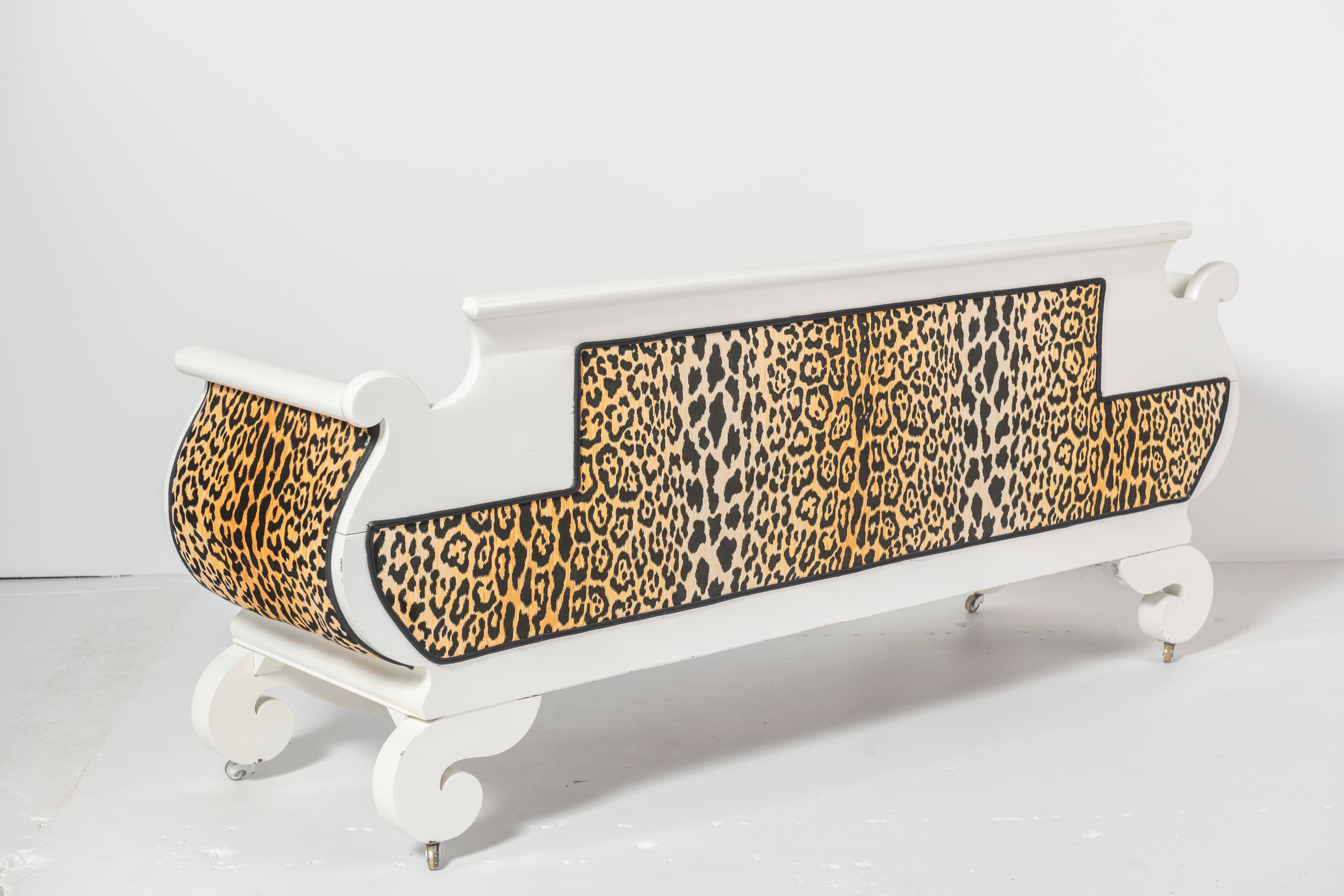 Lacquered Empire Style Sofa with Leopard Fabric For Sale 1