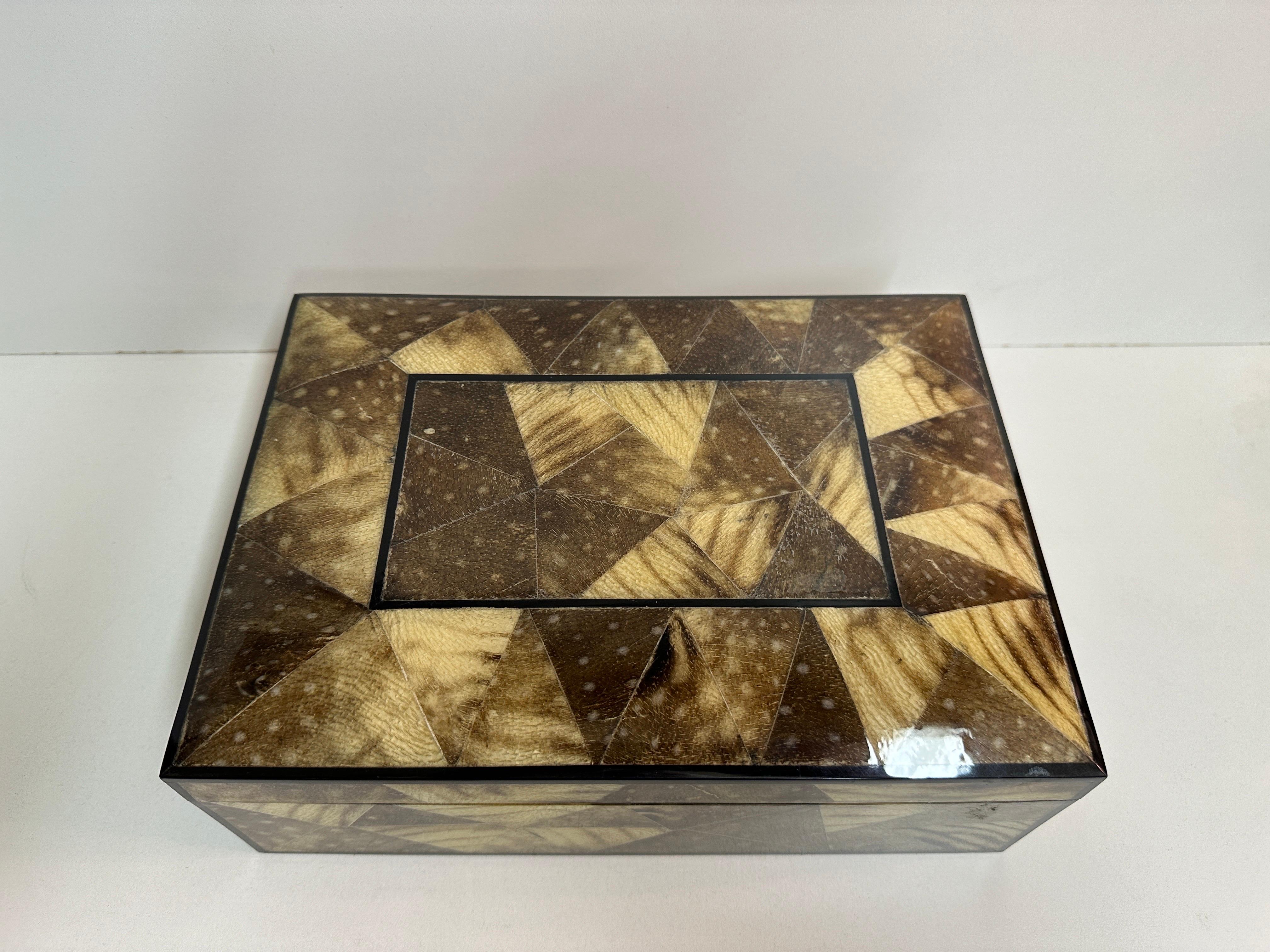 Lacquered exotic fish skin jewelry box in the style of Karl Springer 