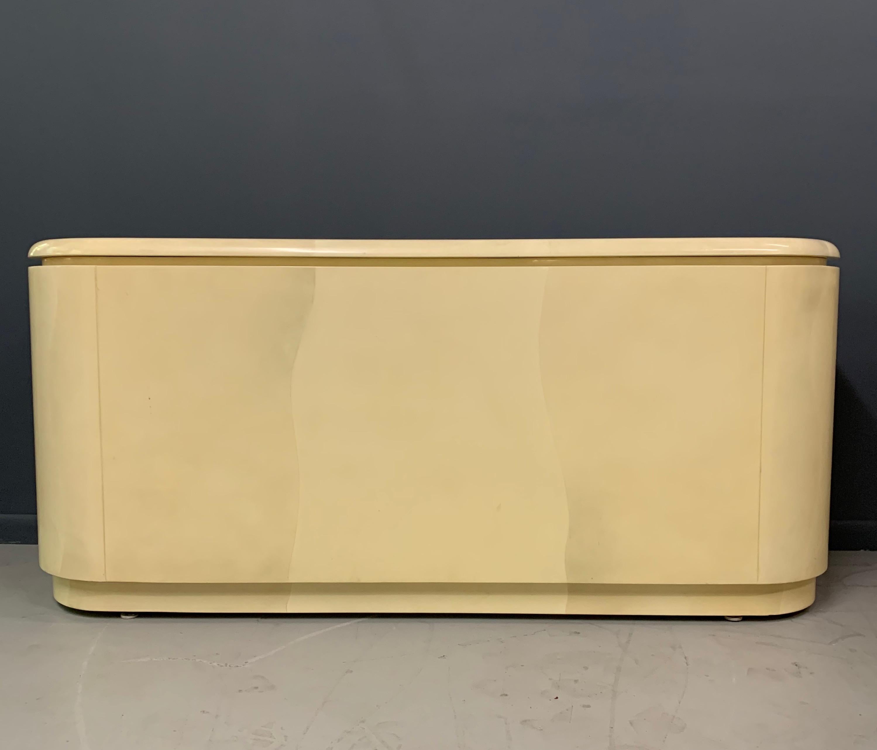 Mid-Century Modern Lacquered Faux Goatskin Sideboard in the Style of Springer Midcentury