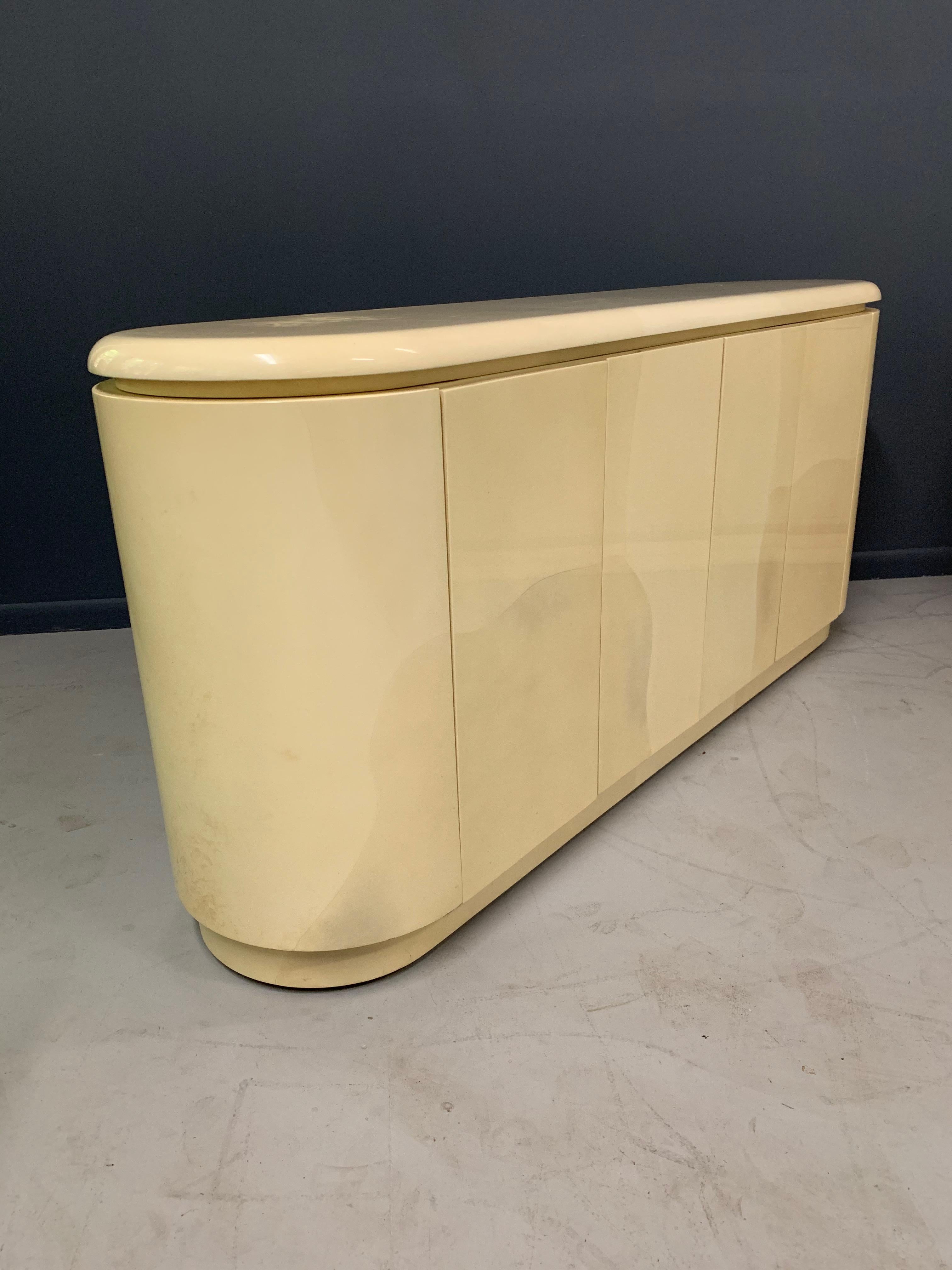 European Lacquered Faux Goatskin Sideboard in the Style of Springer Midcentury