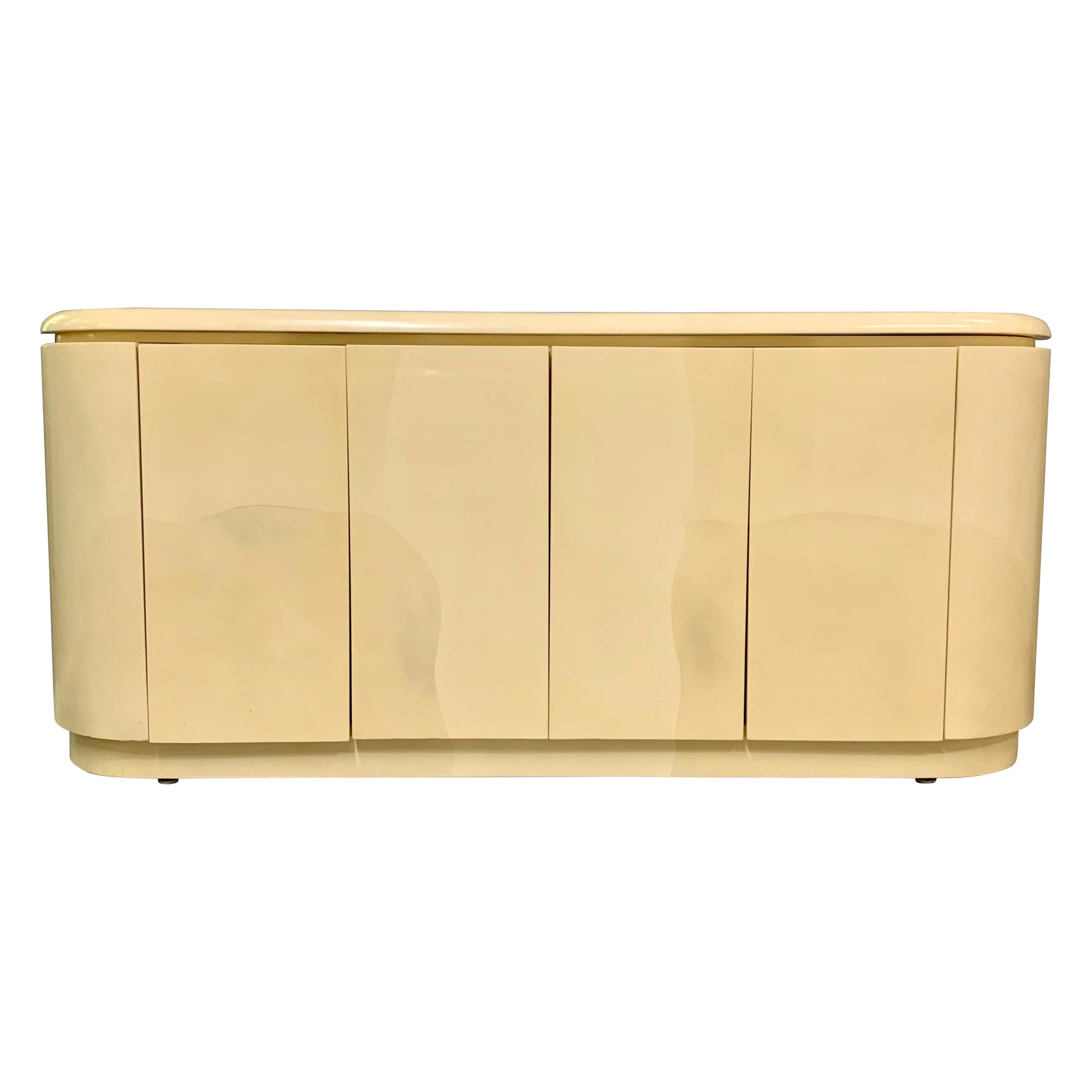Lacquered Faux Goatskin Sideboard in the Style of Springer Midcentury