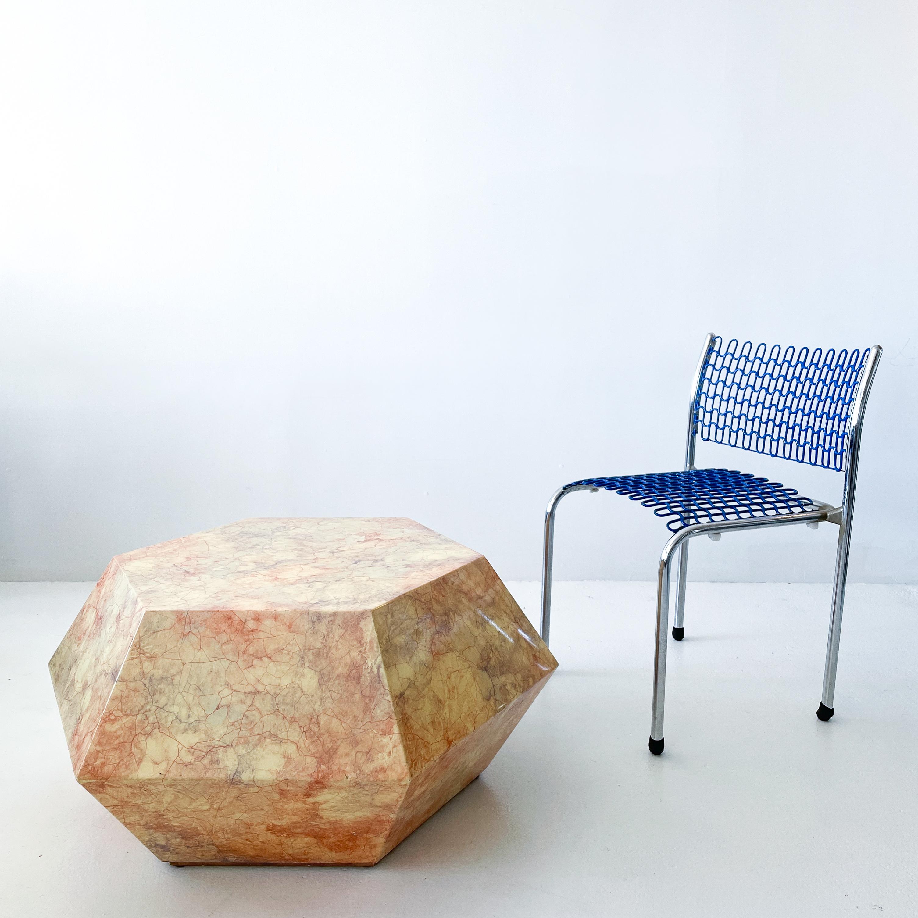 Post-Modern Lacquered Faux Marble Hexagonal Coffee Table