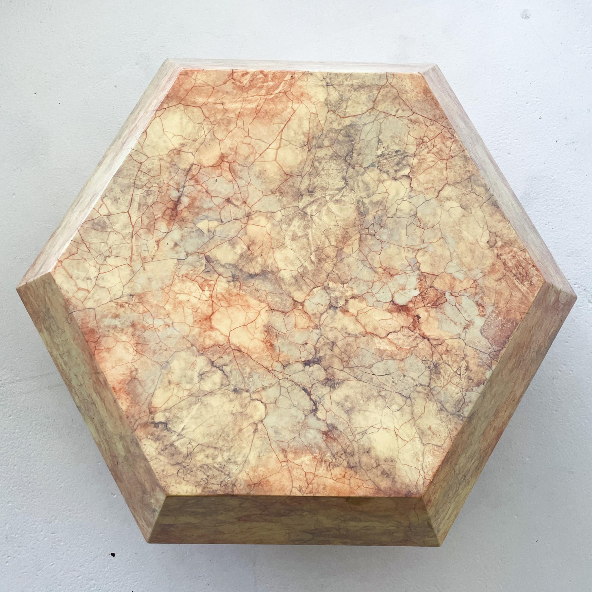 American Lacquered Faux Marble Hexagonal Coffee Table