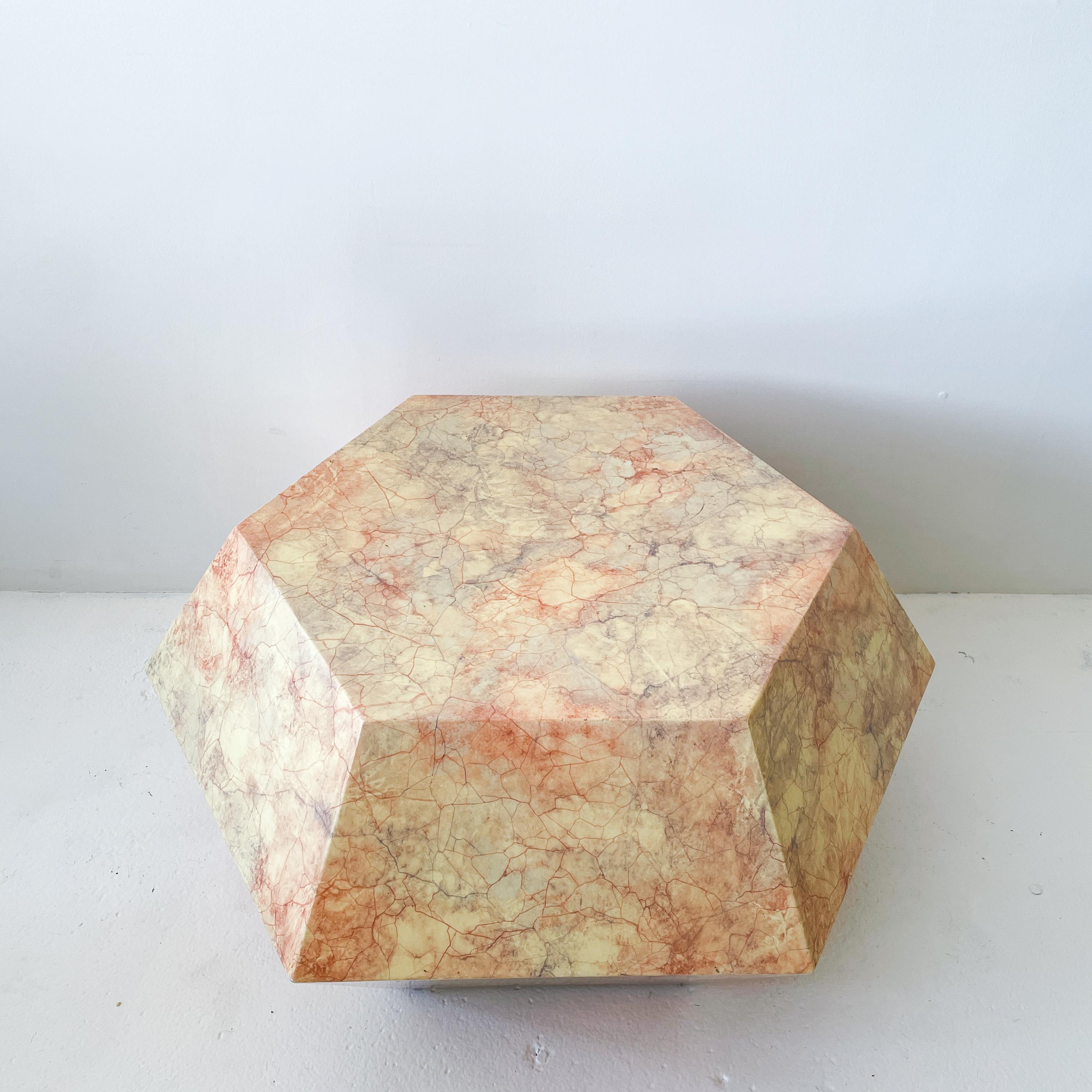 Lacquered Faux Marble Hexagonal Coffee Table In Good Condition In Los Angeles, CA