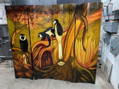 Lacquered Folding Screen Representing Monkeys in the Style of Gaston Suisse